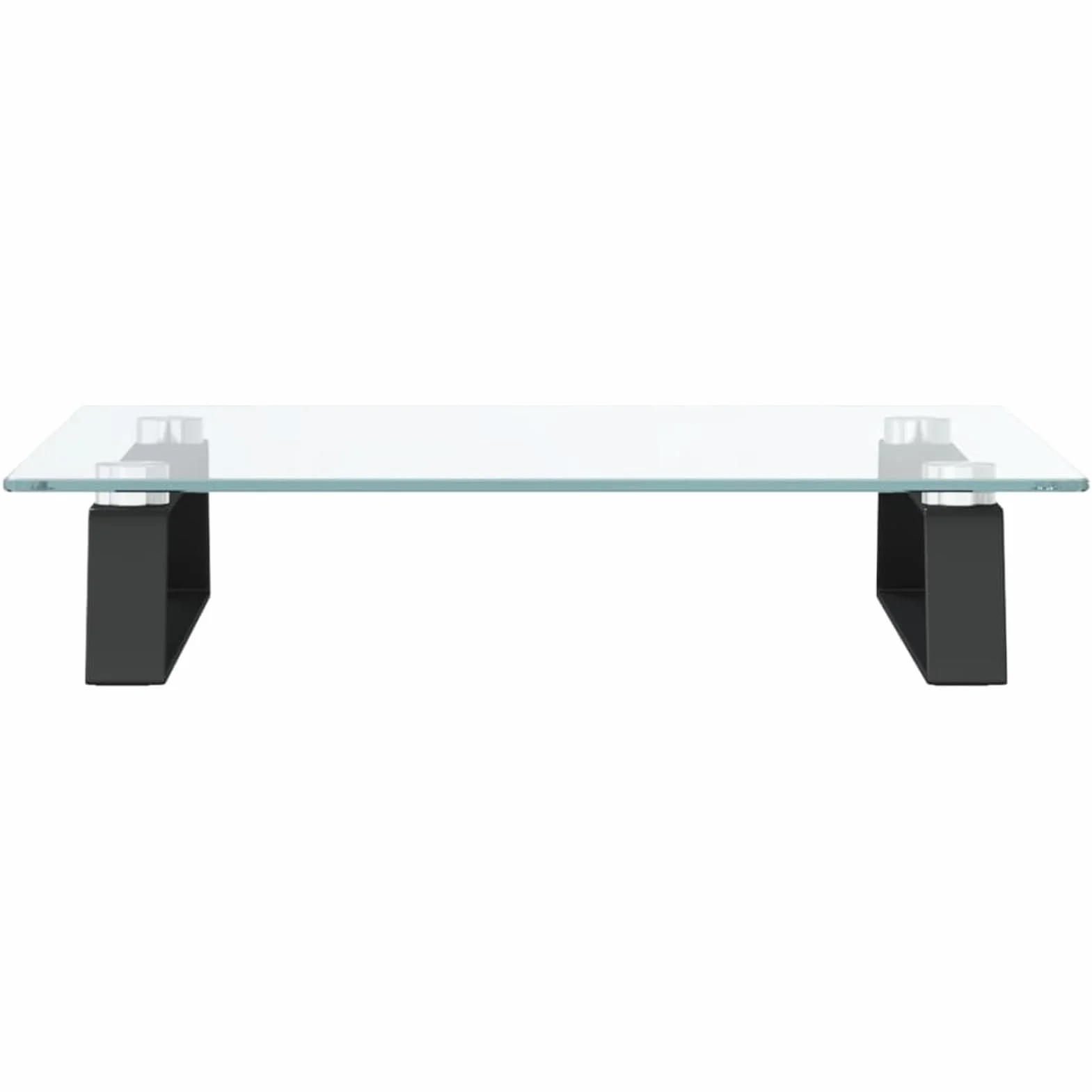 Stojak na monitor czarny 40 x 35 x 8 cm szkło hartowane metal nośność 20 kg | Szkło hartowane o grubości 5 mm, ergonomiczna wysokość oczu, zaokrąglone narożniki, dodatkowe miejsce do przechowywania