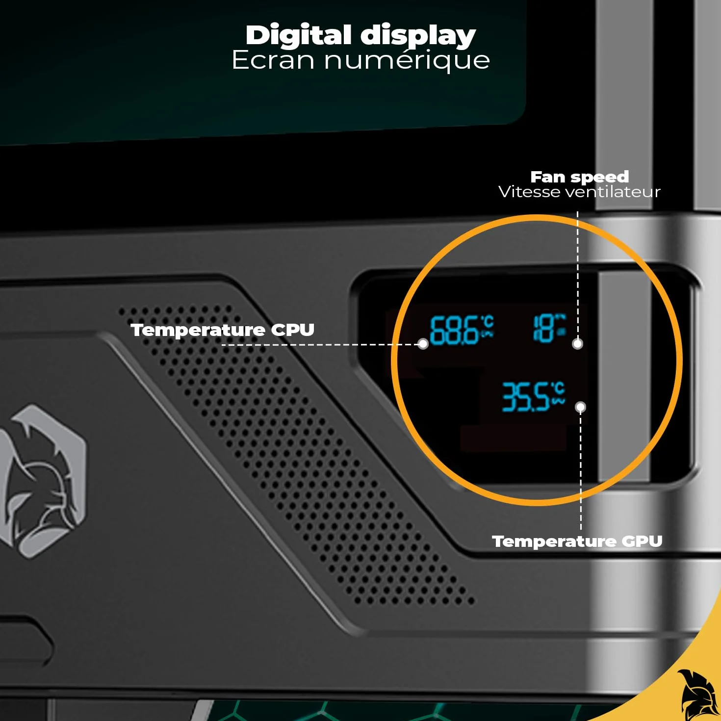 EMPIRE GAMING ECM252 Średnia wieża obudowa do gier - wbudowany cyfrowy wyświetlacz (temperatura procesora/GPU, RPM) - 3 wentylatory ARGB - kompatybilne z ATX, Micro-ATX, ITX - USB C (czarny)