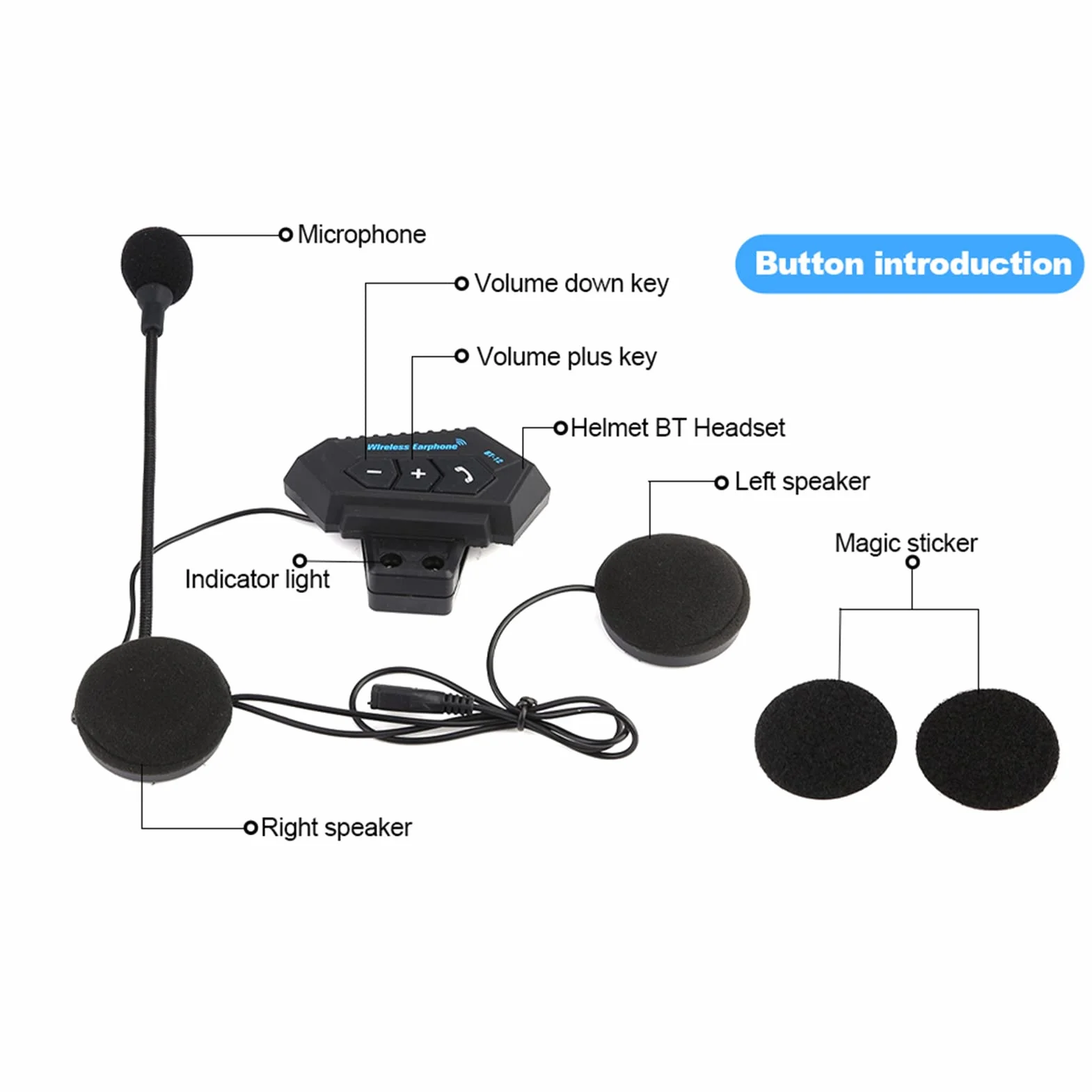 Ejoyous Zestaw słuchawkowy Bluetooth do kasku motocyklowego, słuchawki do kasku motocyklowego, Hi-Fi, bezprzewodowe, czarne