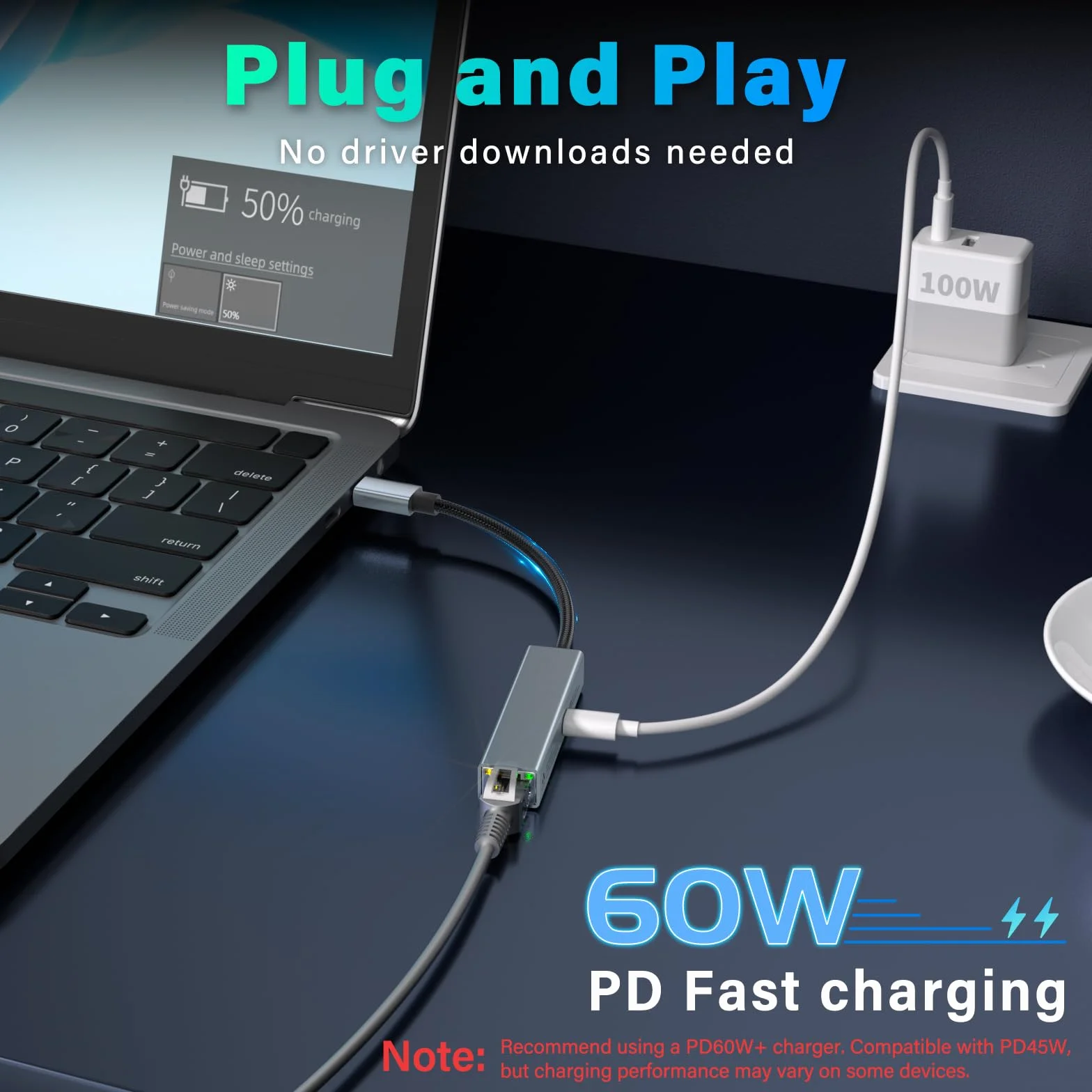 Adapter USB C na Ethernet RJ45 1 Gb/s Thunderbolt 3/4 LAN do laptopa MacBook Dell XPS Surface