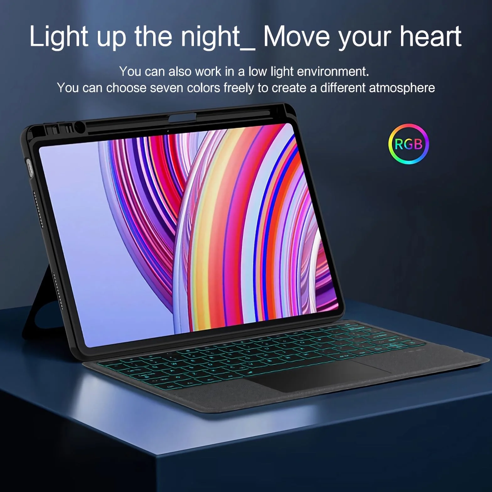 Etui z klawiaturą do Redmi Pad Pro 12.1", Odłączana Podświetlenie Klawiatura Bezprzewodowa z Uchwytem Na Ołówek, Cienka Obudowa Folio z Myszą Bluetooth