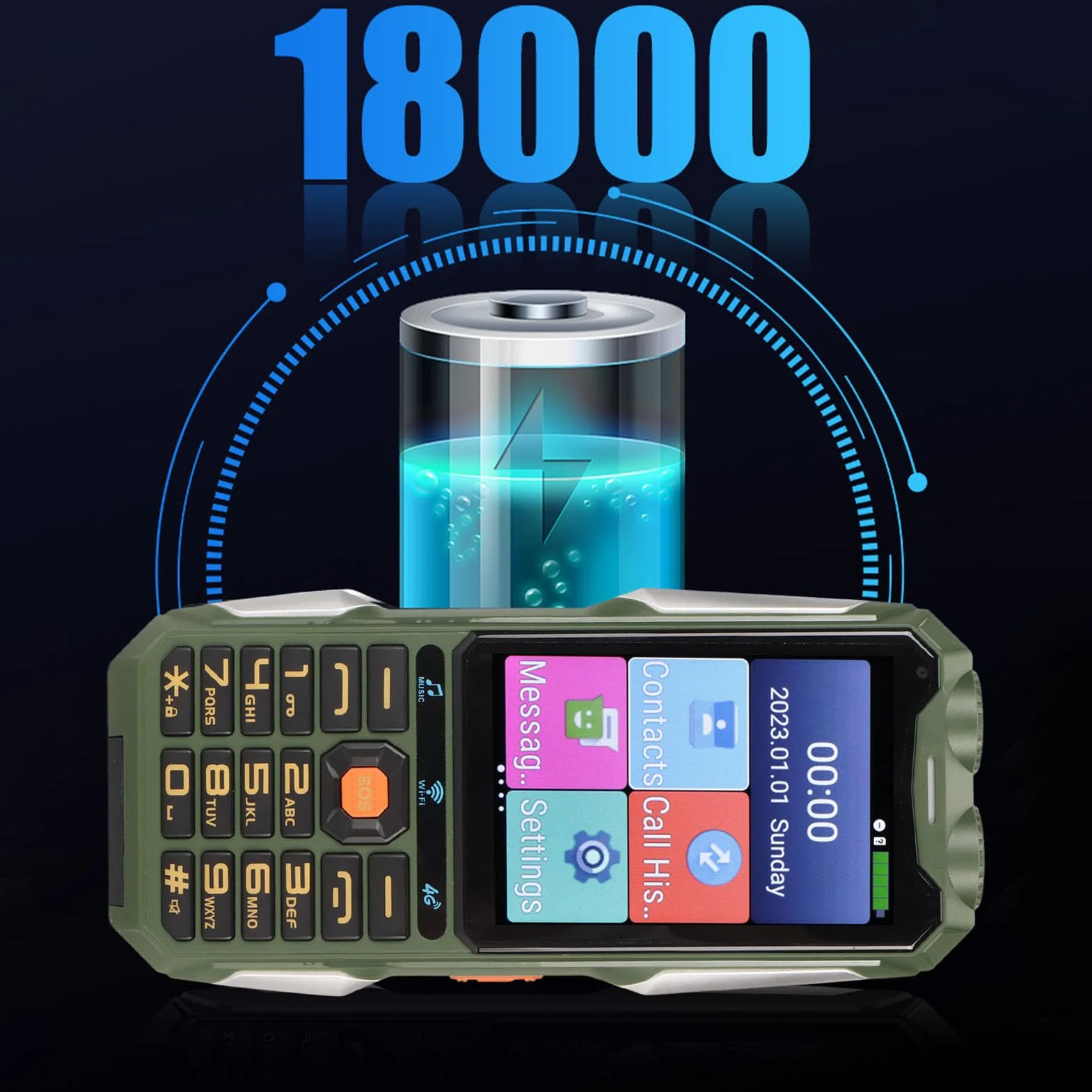 4,0-calowy Telefon Komórkowy Smart Triple Defense Senior 4G, Wojskowy Telefon Komórkowy Wi-Fi o Bardzo Długim Czasie Czuwania, Smartfon z Przyciskiem 18000 MAh, dla Androida 7.0