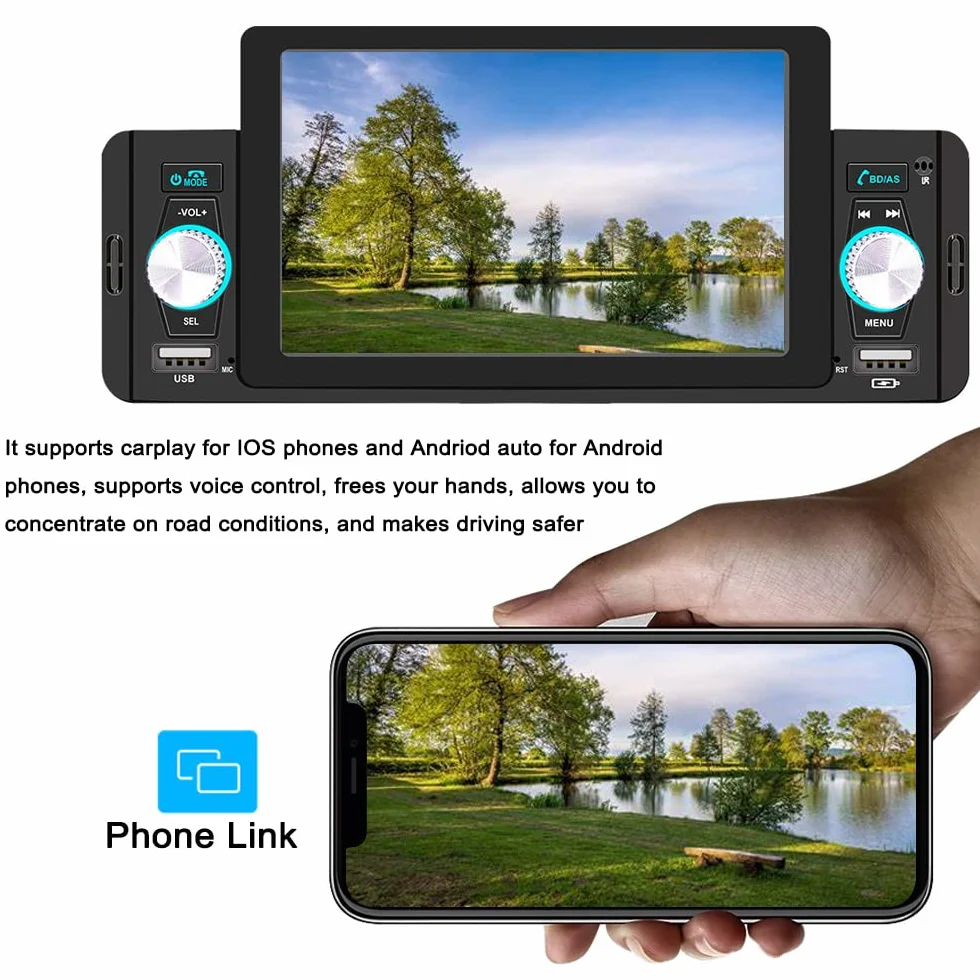 5-calowy samochodowy odtwarzacz MP5 stereo Odbiornik radiowy FM BT z automatycznym gniazdem Android Rozmowa głośnomówiąca USB/odtwarzanie łącza telefonicznego Pomoc w odwróceniu Sterowanie na