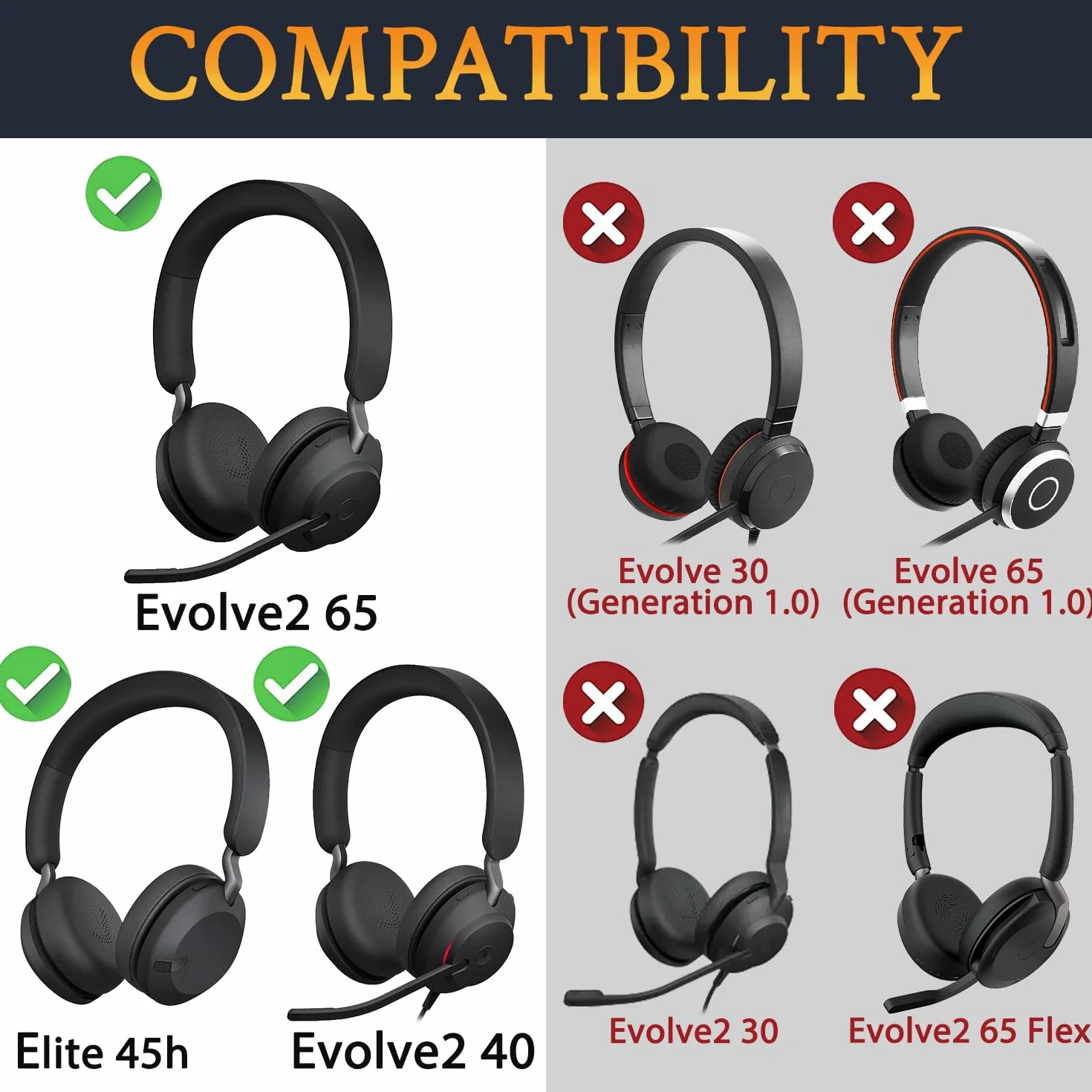 SOULWIT miękki skóry proteinowej wymienne poduszki nausznik do Jabra Evolve2 65 (65MS 65UC USB)/Evolve2 40 (40UC 40MS USB)/Elite 45h On-Ear Wireless Zestaw słuchawkowy