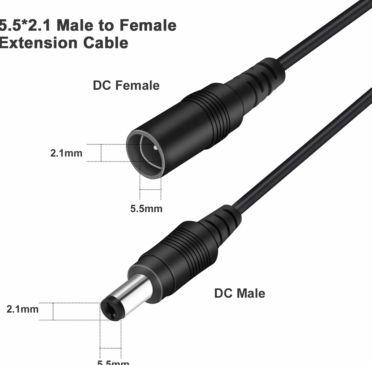 GTIWUNG Przewód przedłużający 12 V, 10 metrów, płaski kabel przedłużający, zasilacz DC 2,1 mm x 5,5 mm, kabel żeński na męski do kamery bezpieczeństwa CCTV/IP, DVR i innych urządzeń