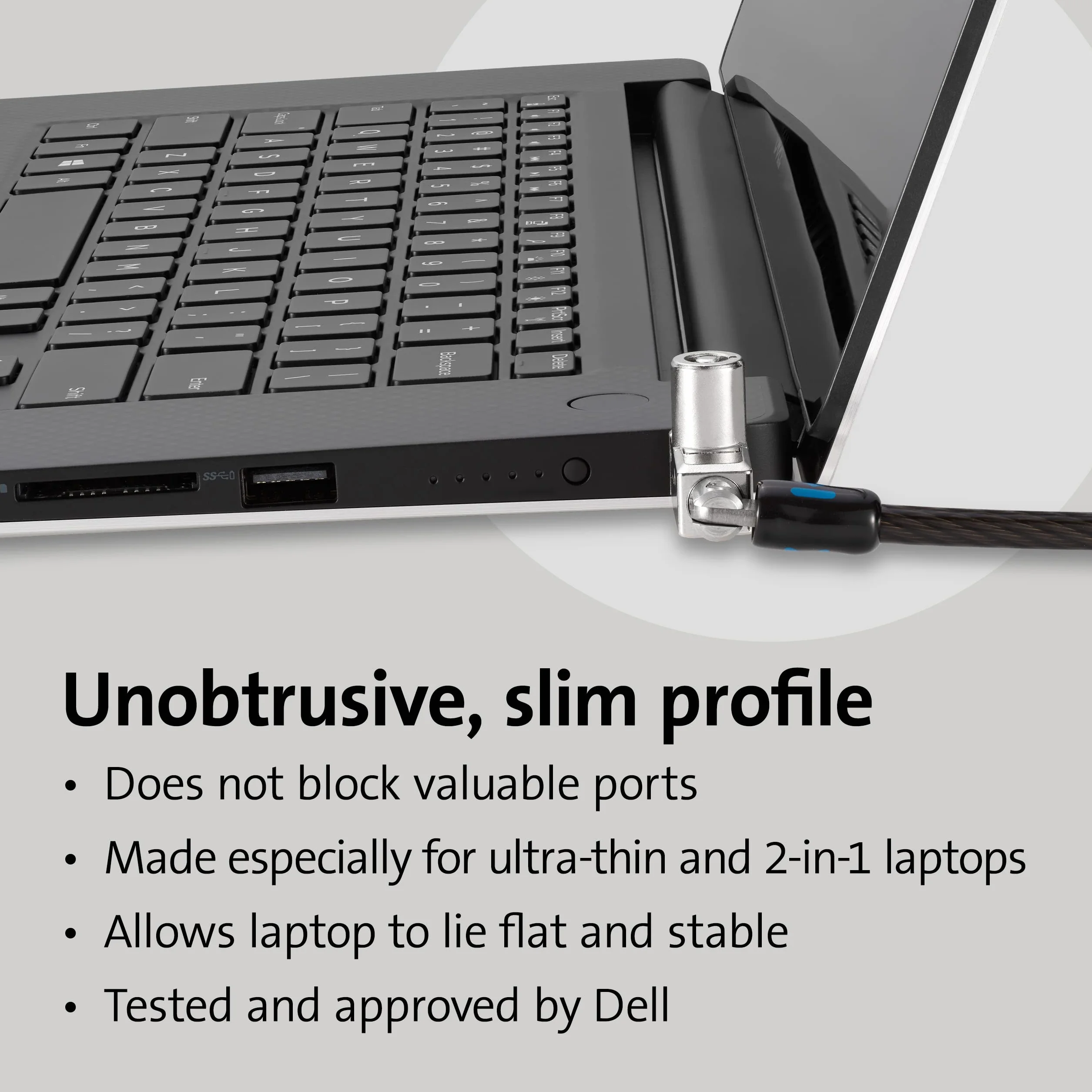Kensington, blokada kablowa Slim N17 2.0 do gniazd klinowych z kluczem, dwie głowice, zabezpieczenie przed kradzieżą cienkich laptopów, linka ze stali węglowej 1,8 m (K60508WW)