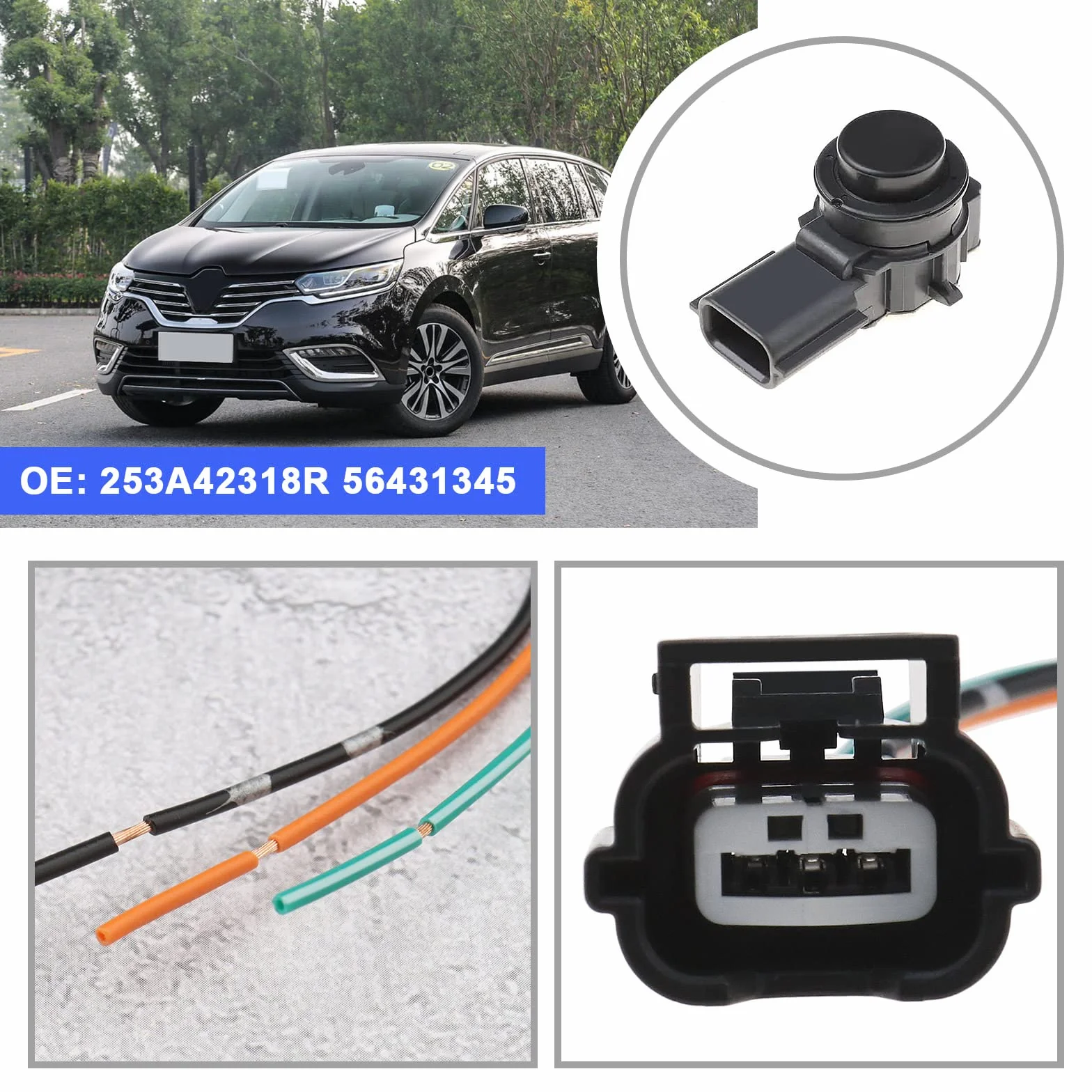 Złącze wtykowego czujnika parkowania PDC 3-pin przewód 15 cm kompatybilny z Audi Renault