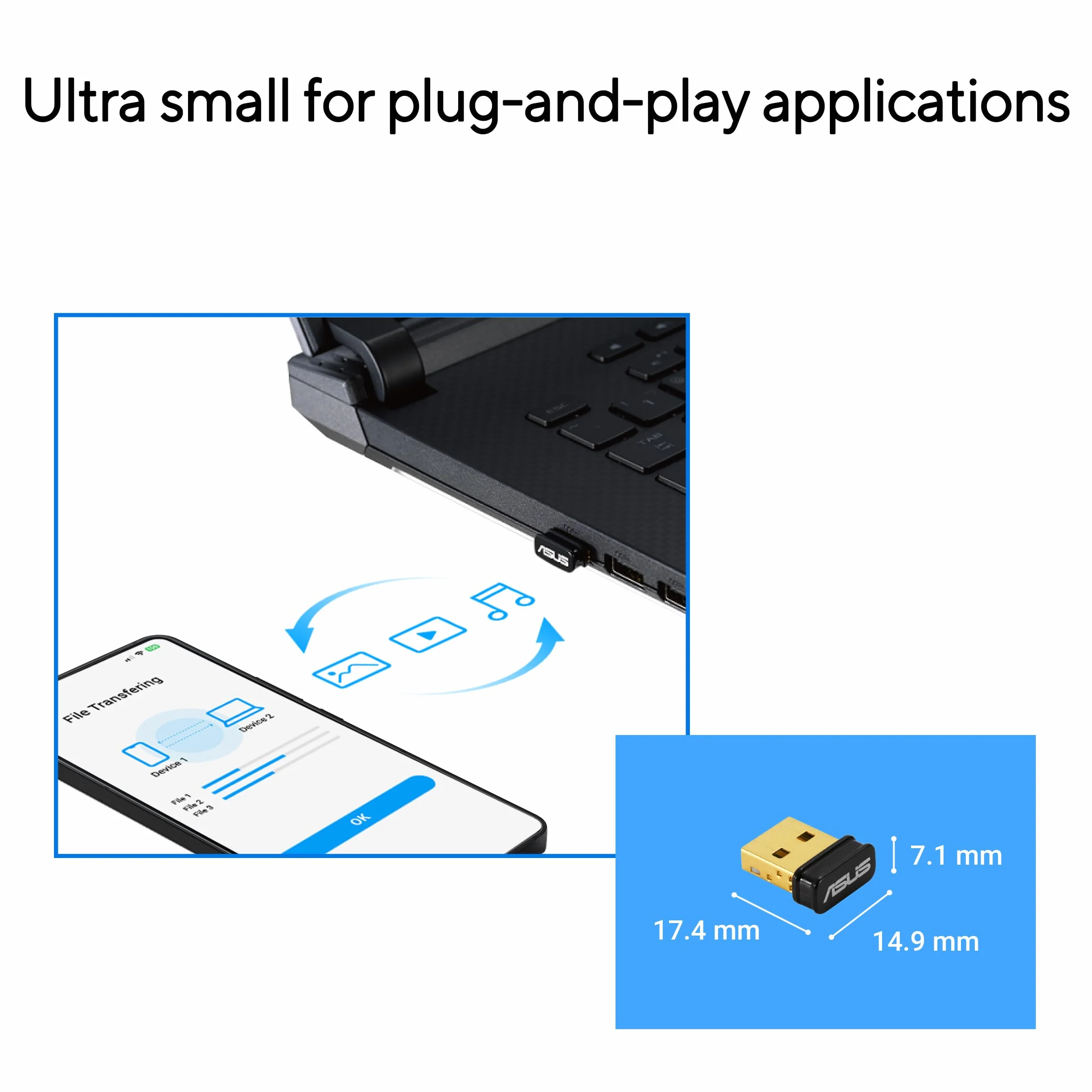 ASUS USB-BT540 adapter Bluetooth 5.4 USB, obsługa do 7 urządzeń, kompatybilny z Windows 8.1/10/11, czarny