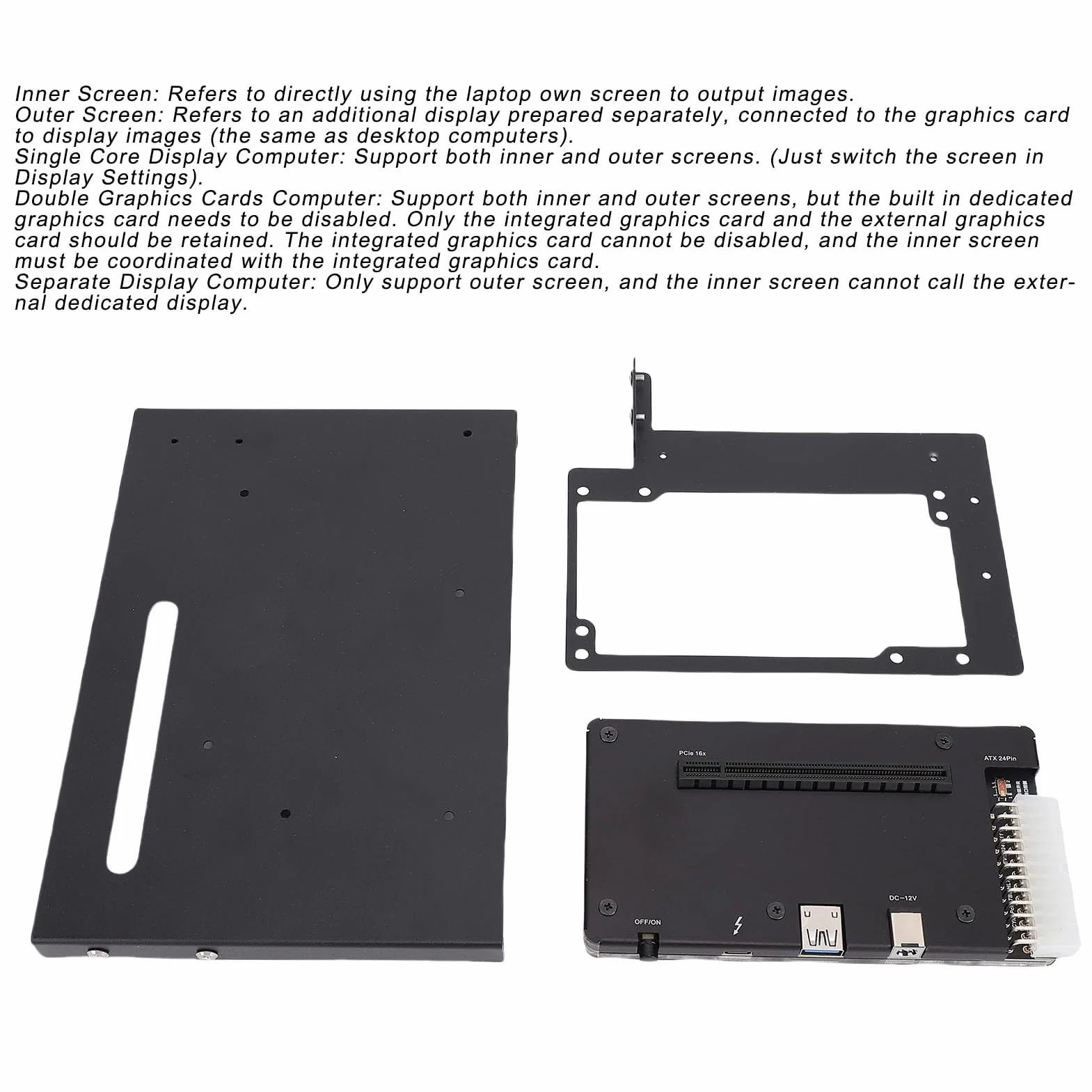 Luocute Stacja Dokująca Karty Graficznej, Zewnętrzna Stacja Dokująca GPU z Gniazdem PCIE 16X Interfejs ATX24Pin Kabel Danych 1 M Wspornik ATX