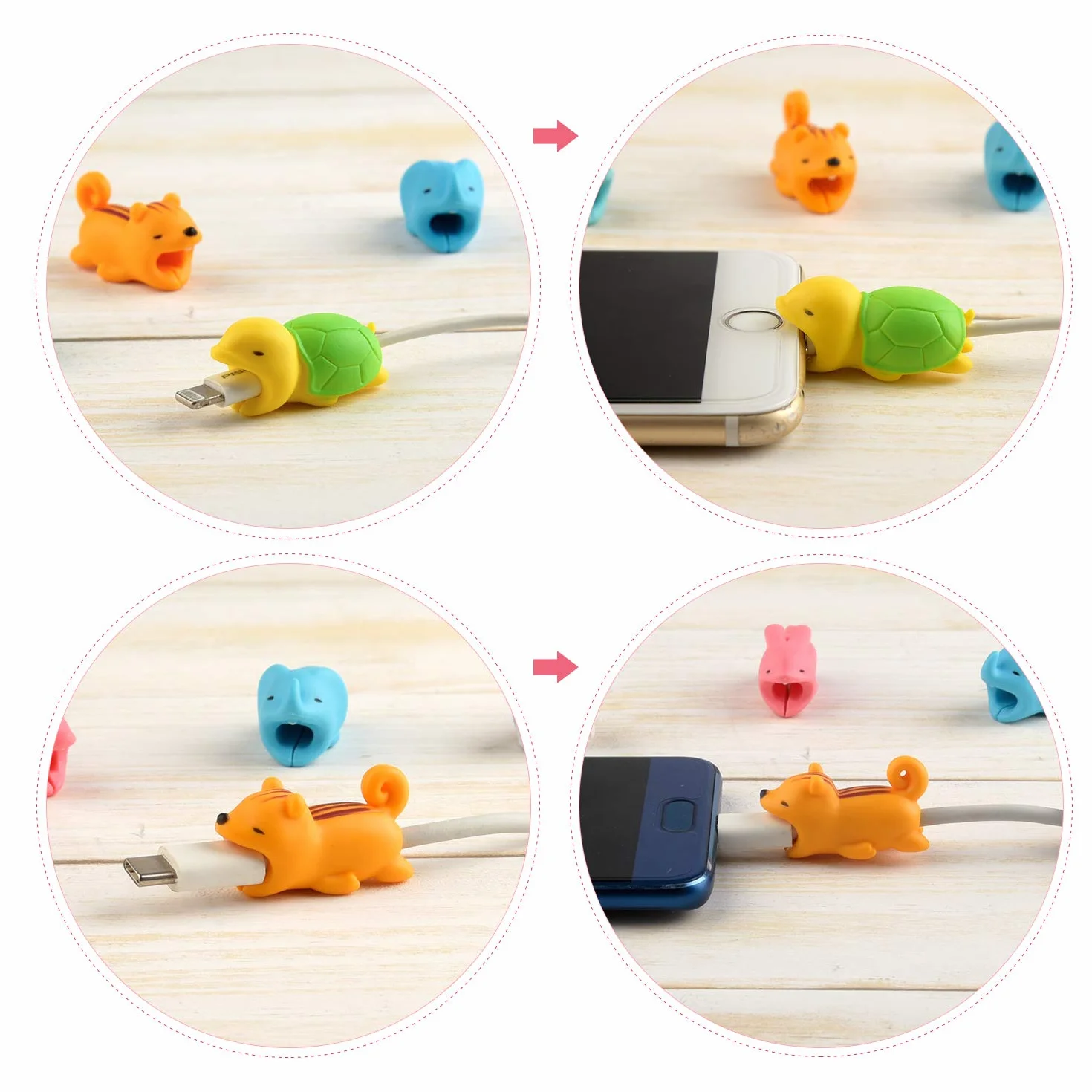 TUPARKA 15 sztuk kabli ze zwierzętami, silikonowy, ochronny, kabel do ładowania, Saver, USB, ochrona kabla do ładowania, kompatybilne z iPhone/Android