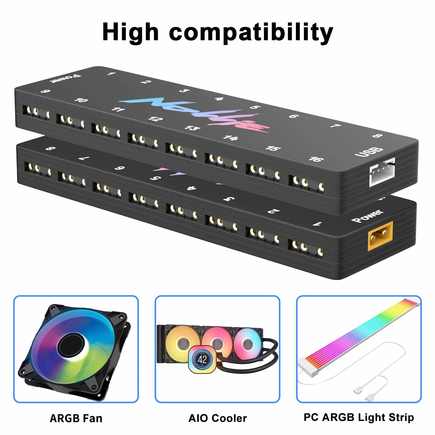 Iesooy Nollie 16 ARGB kontroler koncentrator wentylatora 5 V 3-pinowy 16-portowy interfejs ARGB obsługa sygnału RGB OpenRGB