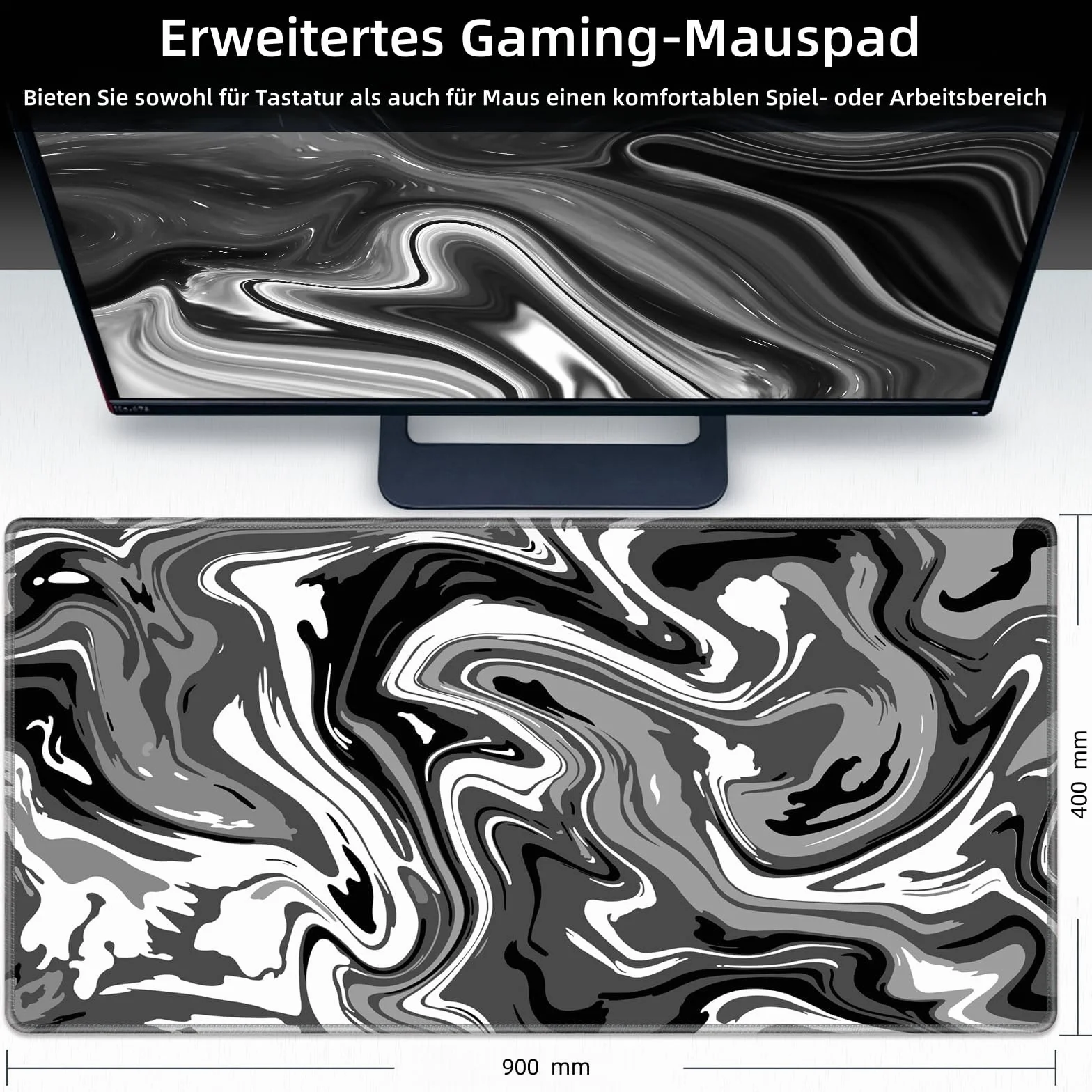 duża podkładka pod mysz do gier XXL, 900x400 mm podkładka pod mysz antypoślizgowa, podkładka pod mysz z obszytymi krawędziami, na PC, MacBook, laptop Poprawia precyzję i szybkość,szary
