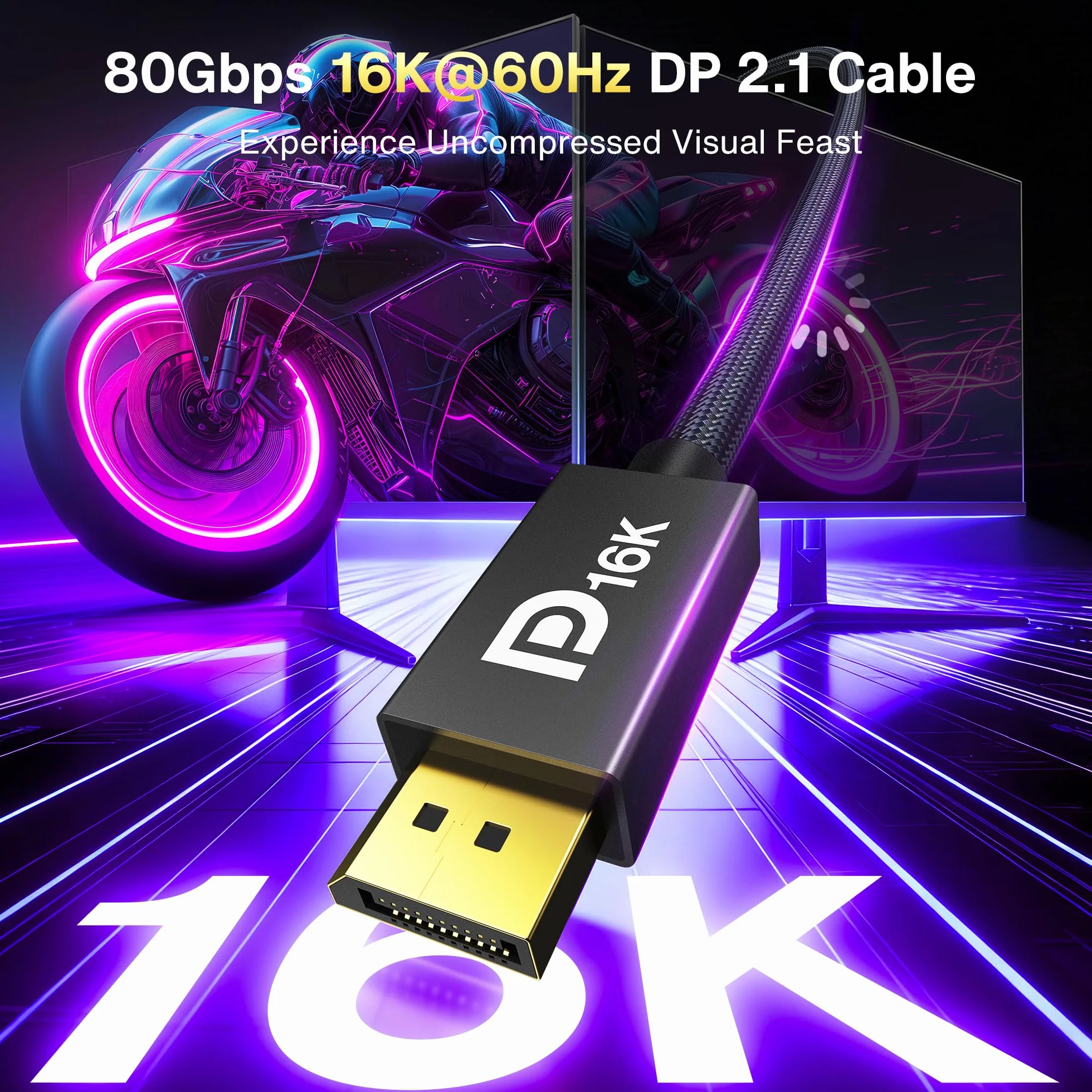 IVANKY Kabel DisplayPort 16K 2.1, certyfikat VESA, DP 16K 60Hz, 8K 120Hz, 4K 240Hz, HDR10, FreeSync, G-Sync