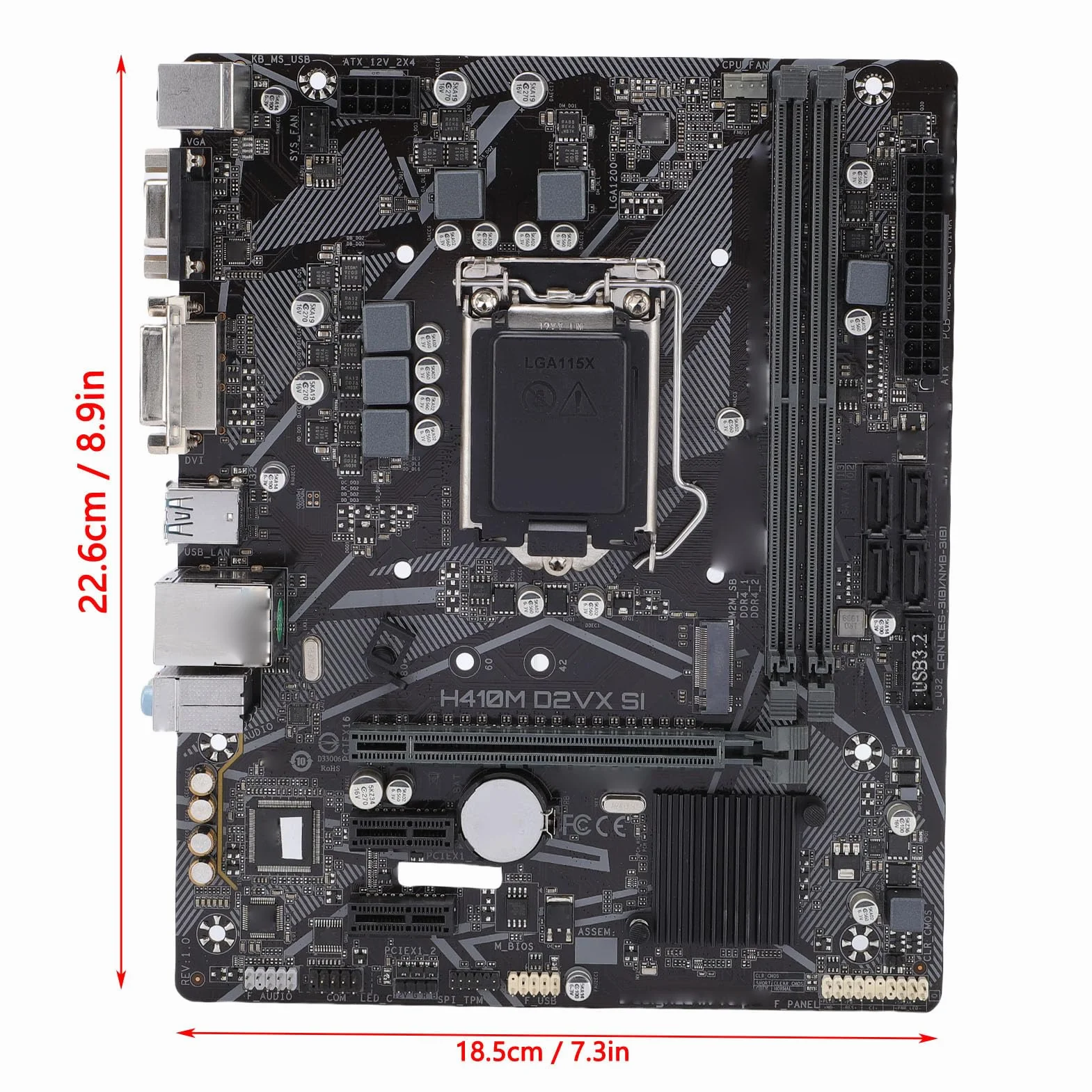 Asixxsix Płyta Główna Komputera H410M S2 M ATX, Płyta Główna Komputera PC z PCI E 3 0, Wyjście VGA DVI, 2 Gniazda DDR4 DIMM Pasujące do Procesorów CPU LGA 1200 10. Generacji