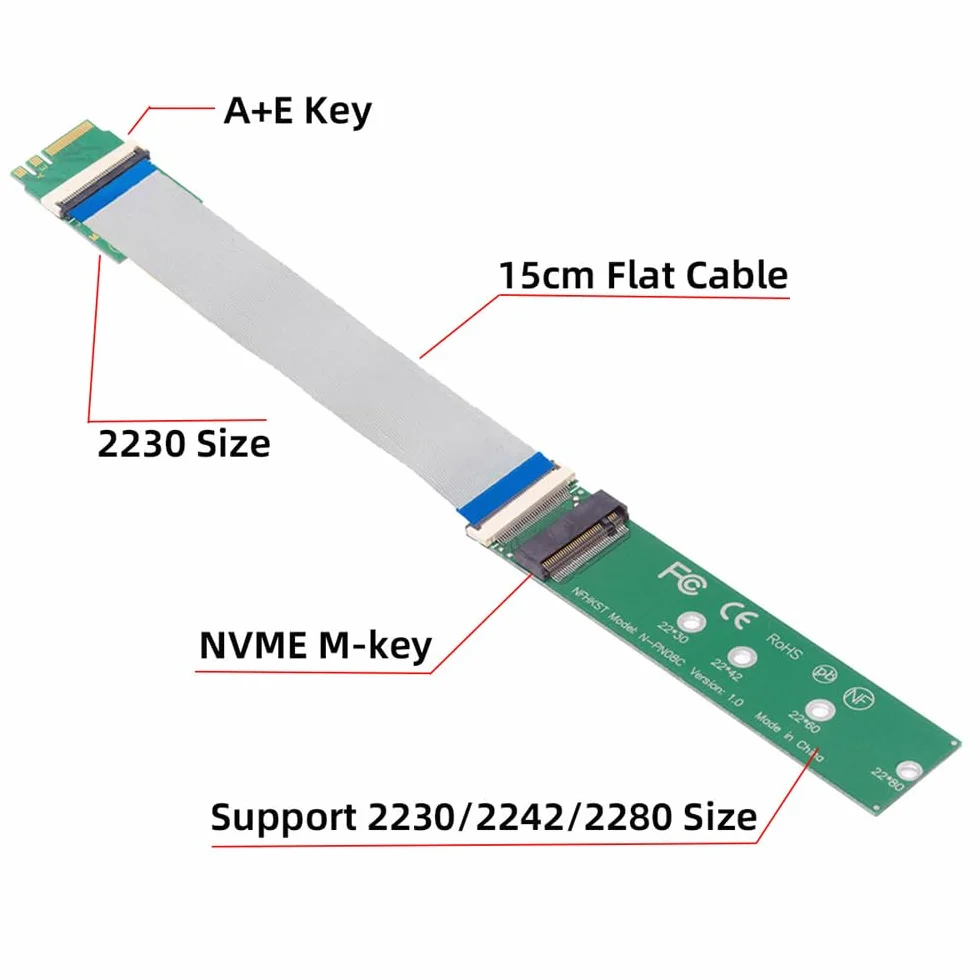 2230 NGFF A+E-Key męski na NVME M-key żeński kabel przedłużający do płyty głównej laptopa SSD 2280