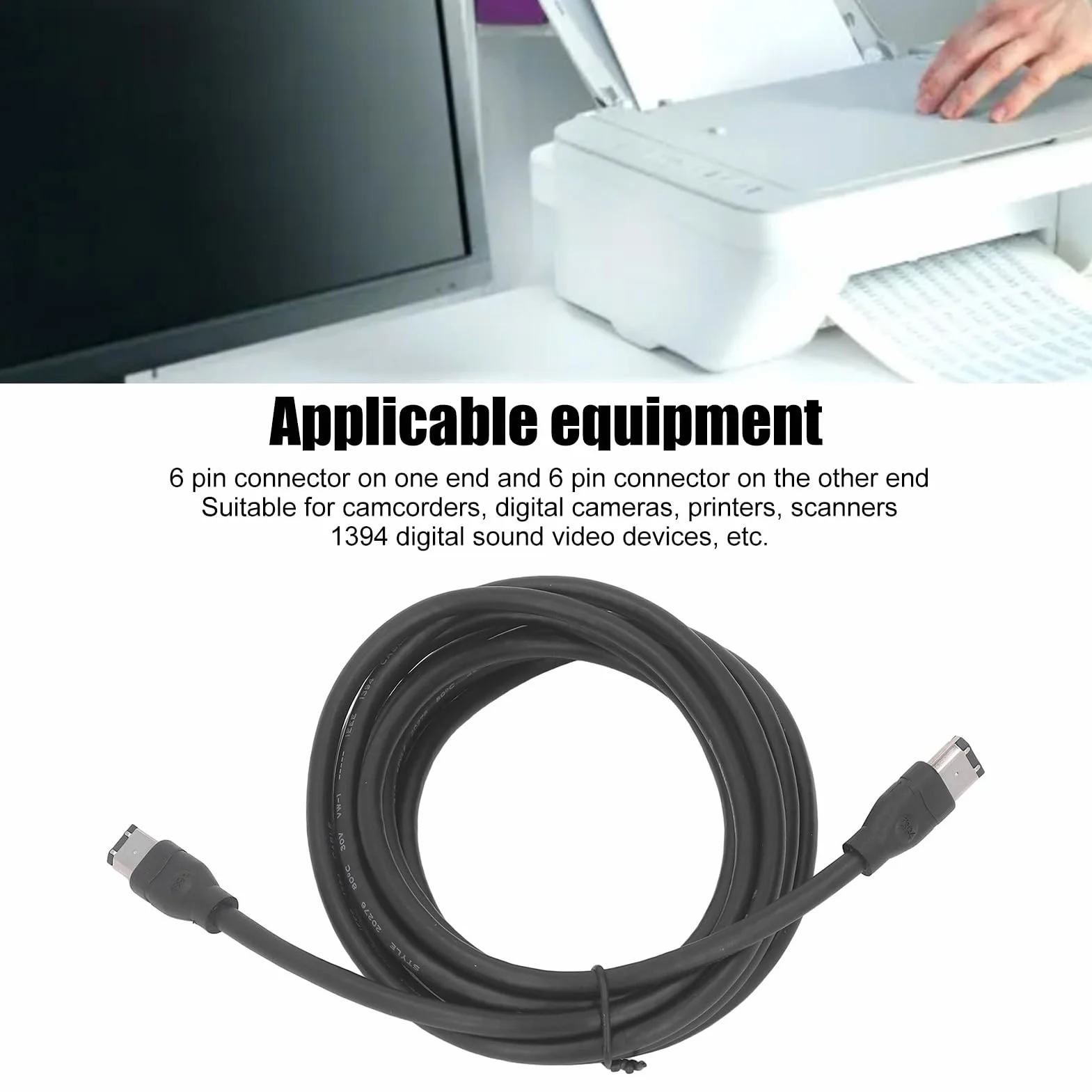 Kabel Firewire IEEE 1394, 9,8 Stopy 1394 6-pinowy Męski na 6-pinowy Męski Kabel Firewire, 400Mbps Kabel Firewire do Kamer, Aparatów Cyfrowych, Drukarek, Skanerów itp.