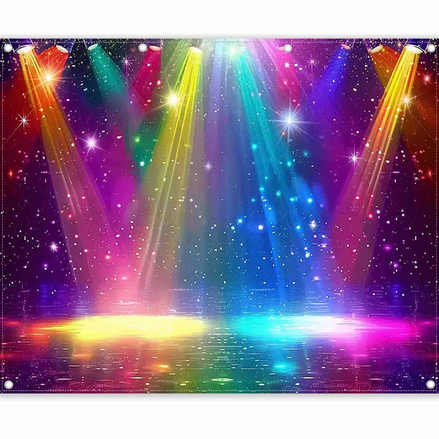 Luminora 3x2,4 m Retro Disco Tęcza Scena Muzyka Taniec Tło | Tkanina poliestrowa, Gobelin Retro Klub Tło, Rockowa Impreza Urodzinowa, Dekoracje Baner, Fotobudka Plenerowa
