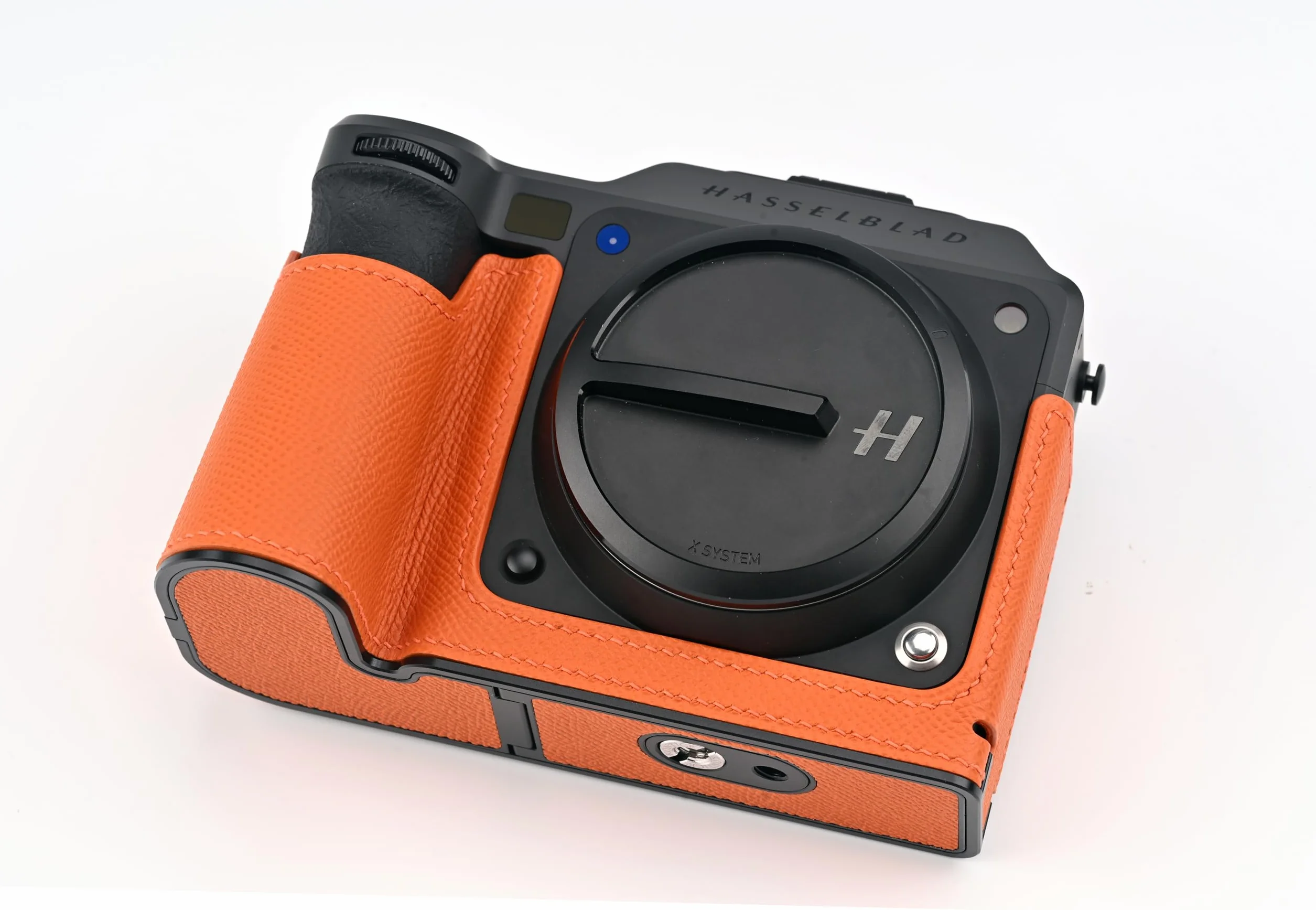 Ręcznie wykonane etui na aparat z prawdziwej skóry do etui Hasselblad X2D2/X2D II - górna warstwa korpusu ze skóry bydlęcej + metalowa płyta podstawy + uchwyt ręczny wzór 3 w 1 (pomarańczowy)