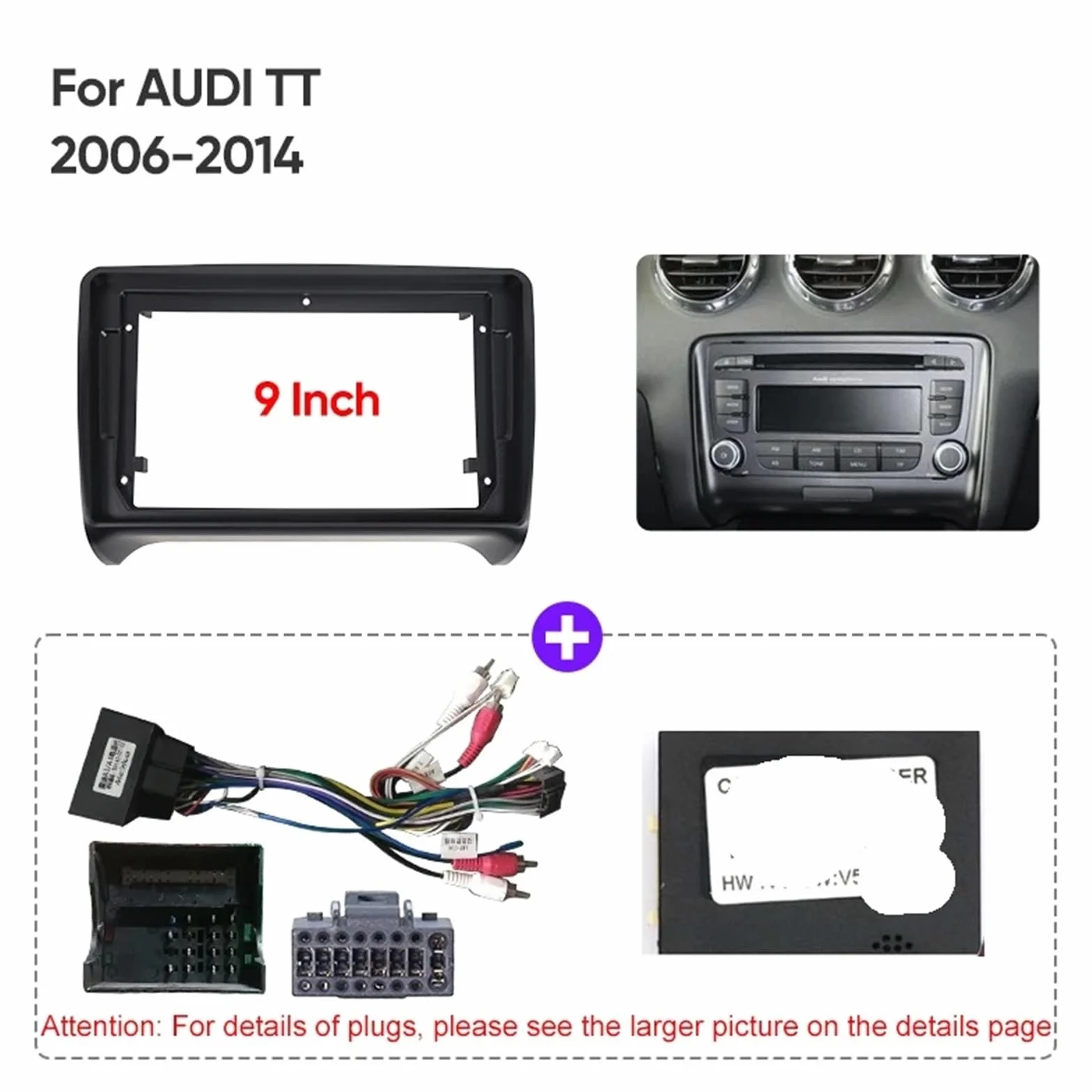 Pasuje do AUDI TT 2006-2014 9-calowa rama radia samochodowego multimedialnego, panel czołowy, uchwyt montażowy do deski rozdzielczej, Autoradio Rahmen(Set)