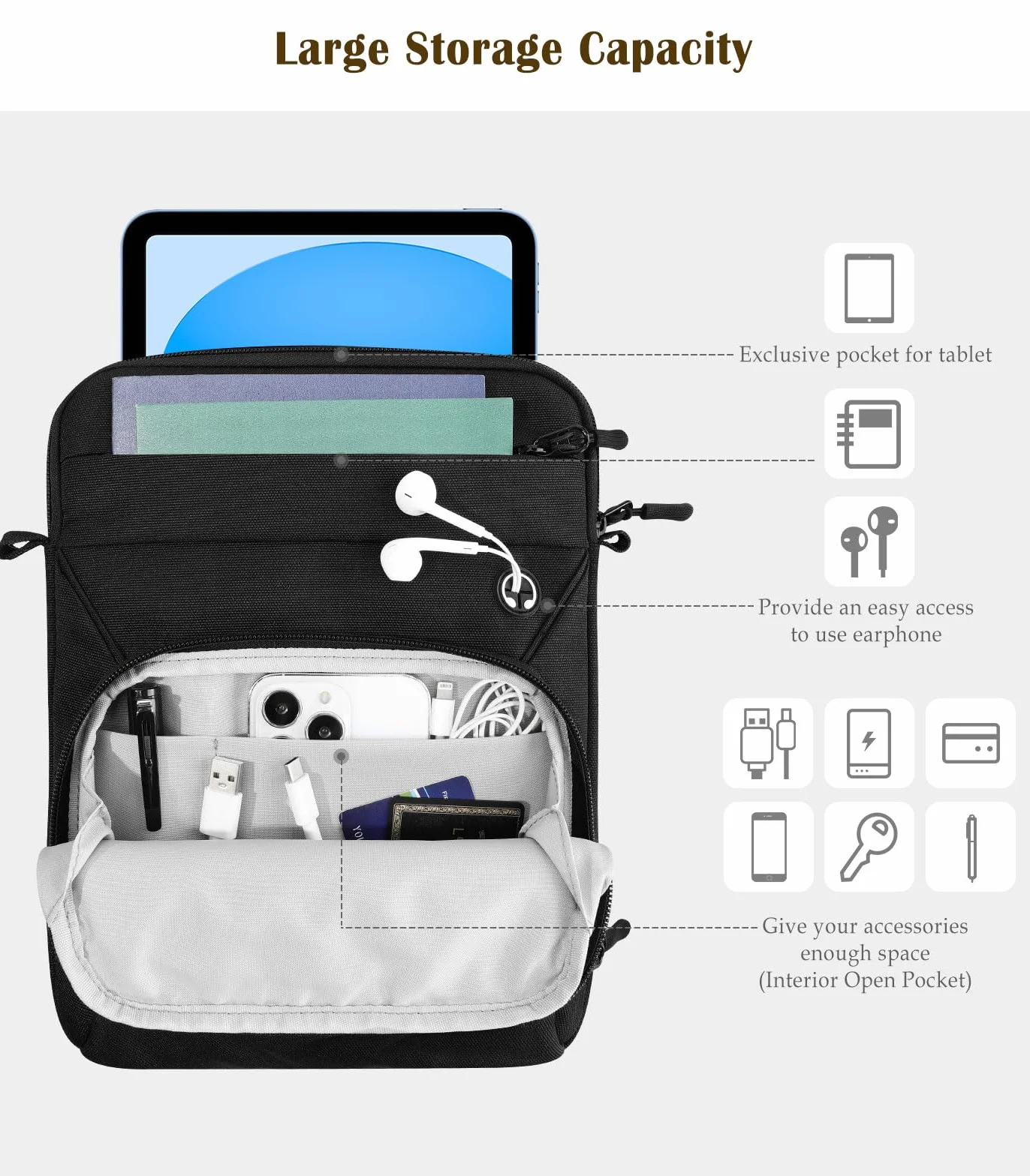 Dadanism Pokrowiec na tablet 22.9-27.9 cm na iPada Air 5/4 10,9 2022/2020, iPada 10,2 2021-2019, iPada 10. 10,9, iPada Pro 11 2021, Galaxy Tab S8/A8/A7 2022, etui z portem słuchawek