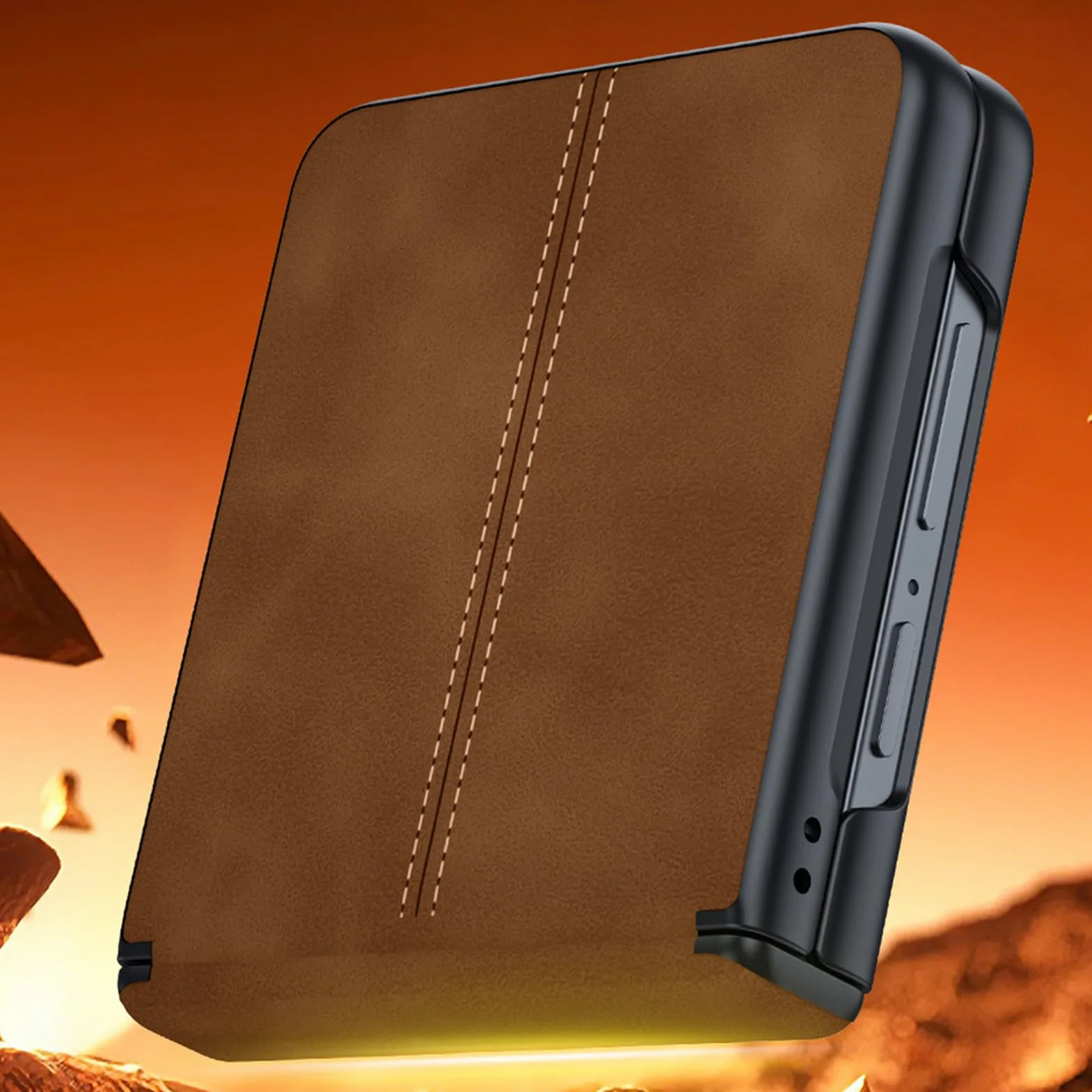 Skórzane etui do Samsung Galaxy Z Flip 8, matowe zawiasy smukłe etui ze szkła hartowanego ochrona ekranu etui biznesowe, pomarańczowe, Flip 8