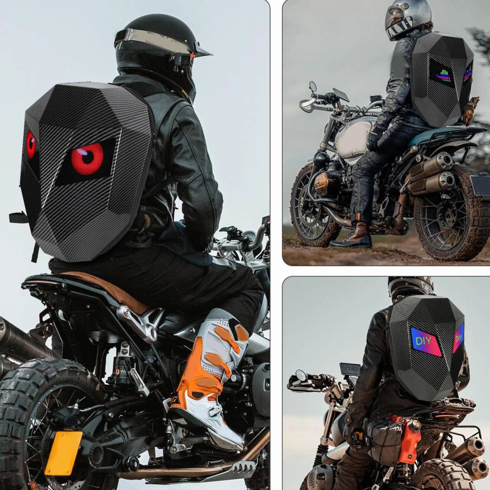 Plecak Motocyklowy LED Twarda Obudowa Torba Jeździecka z Kolorowym Ekranem Wodoodporny Plecak na Laptopa do Podróżowania Piesza Jazda Konna