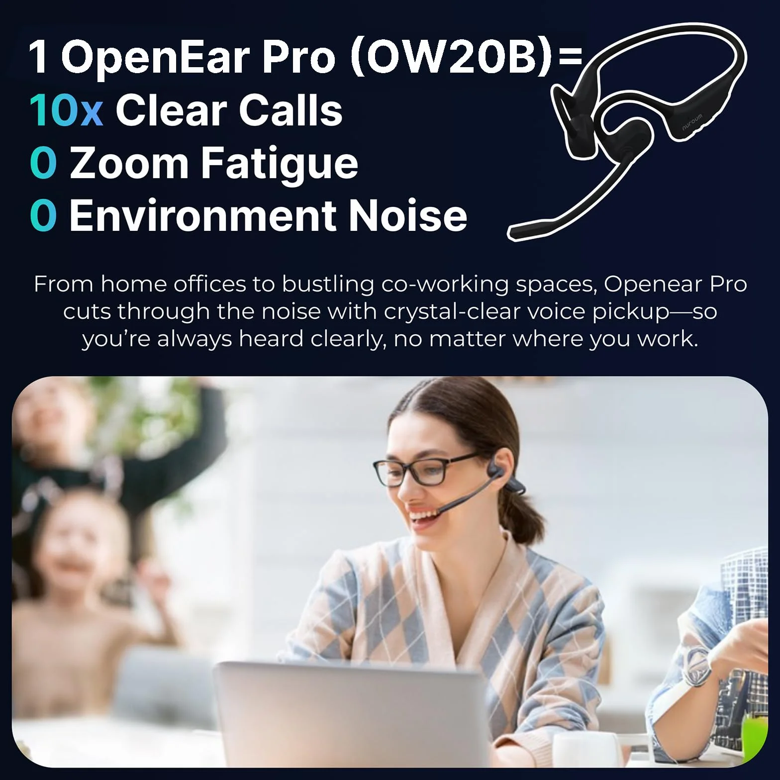 Nuroum OpenEar Pro Bezprzewodowy zestaw słuchawkowy Bluetooth z mikrofonem, redukcja szumów podczas rozmów, połączenie wielopunktowe Bluetooth 5,3,15 H, wygodne, bezprzewodowe słuchawki do pracy