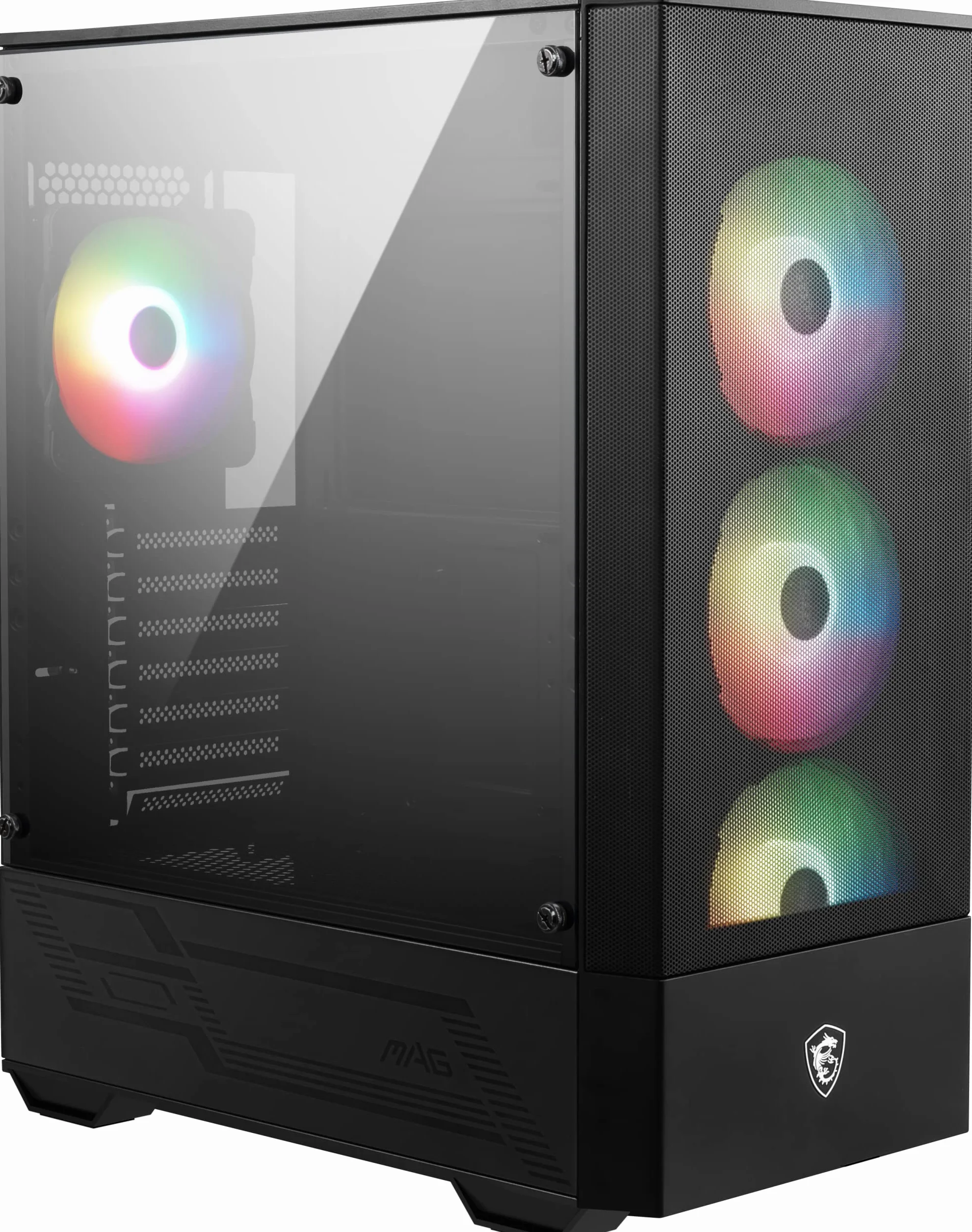 MSI Gaming Mid Tower obudowa PC, panel boczny ze szkła hartowanego, 4 wentylatory aRGB 120 mm, uchwyt chłodzący cieczą do 240 mm x 1 - MAG Forge 112R