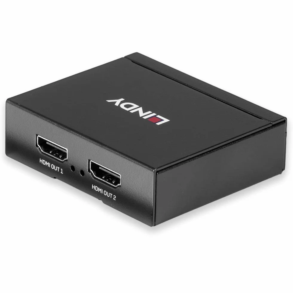LINDY Rozdzielacz HDMI 4K 2 porty 3D, 2160p30 kompaktowy rozdzielacz, rozprowadza sygnał HDMI na dwa wyjścia, do Full HD do 1080p oraz UHD do 4Kx2K (38158)