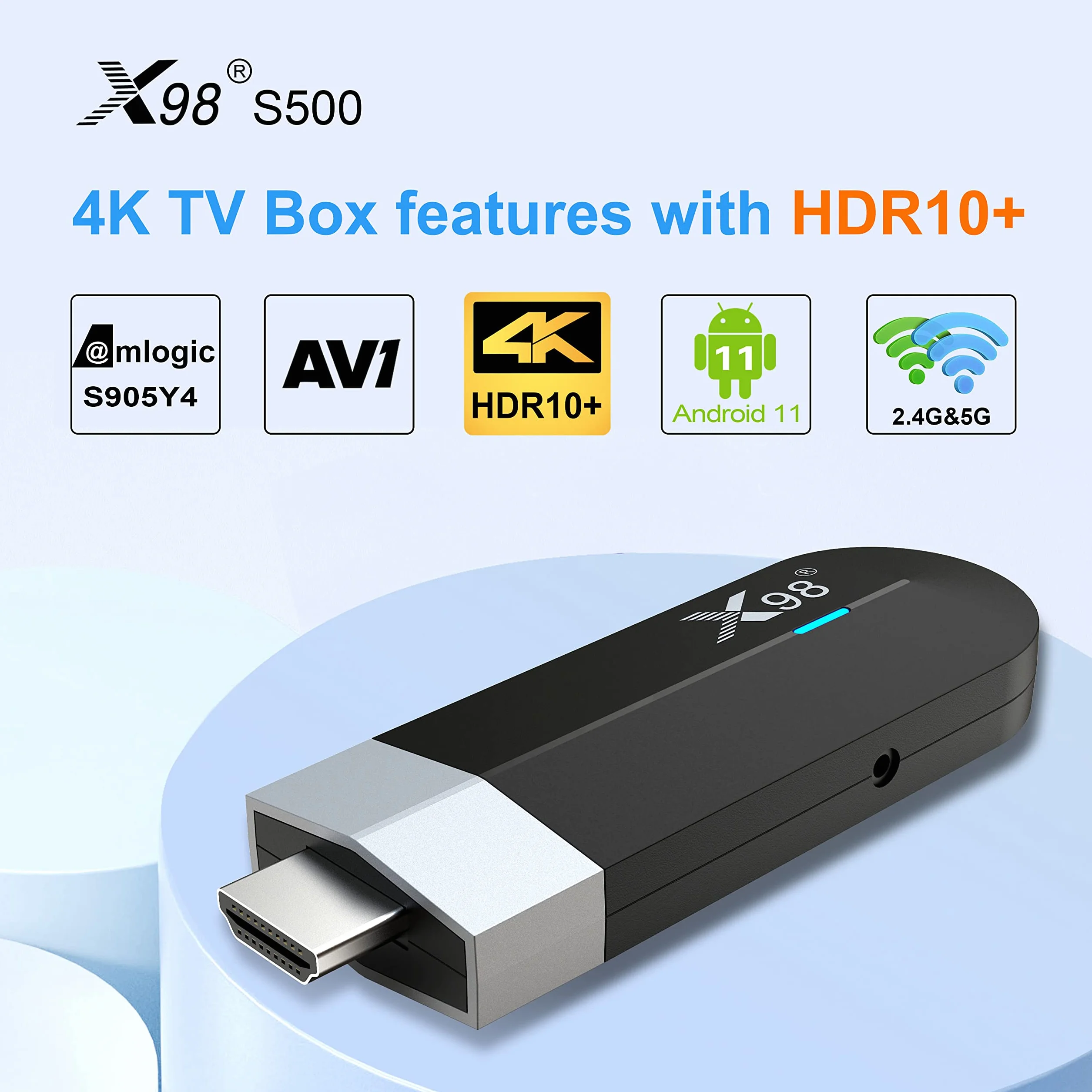 ZUMKUNM X98 S500 Smart TV Stick Android 11 Amlogic Quad Core 64 bit 4 GB RAM 32 GB eMMC Rom 4K UHD AV1 Dual WiFi 2.4G 5.8G Bluetooth 3D HDR HLG Support