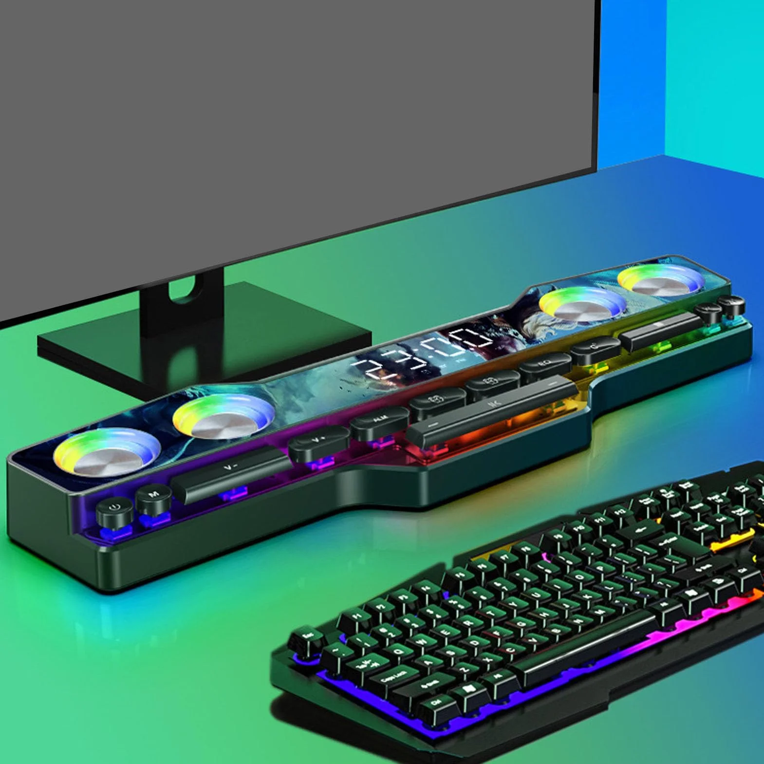 Głośniki do Gier 3600 MAh RGB, Wiele Trybów Odtwarzania Głośnik Komputerowy z Oświetleniem RGB, Unikalny System Głośników Komputerowych w Kształcie Klawiatury do Laptopów PC