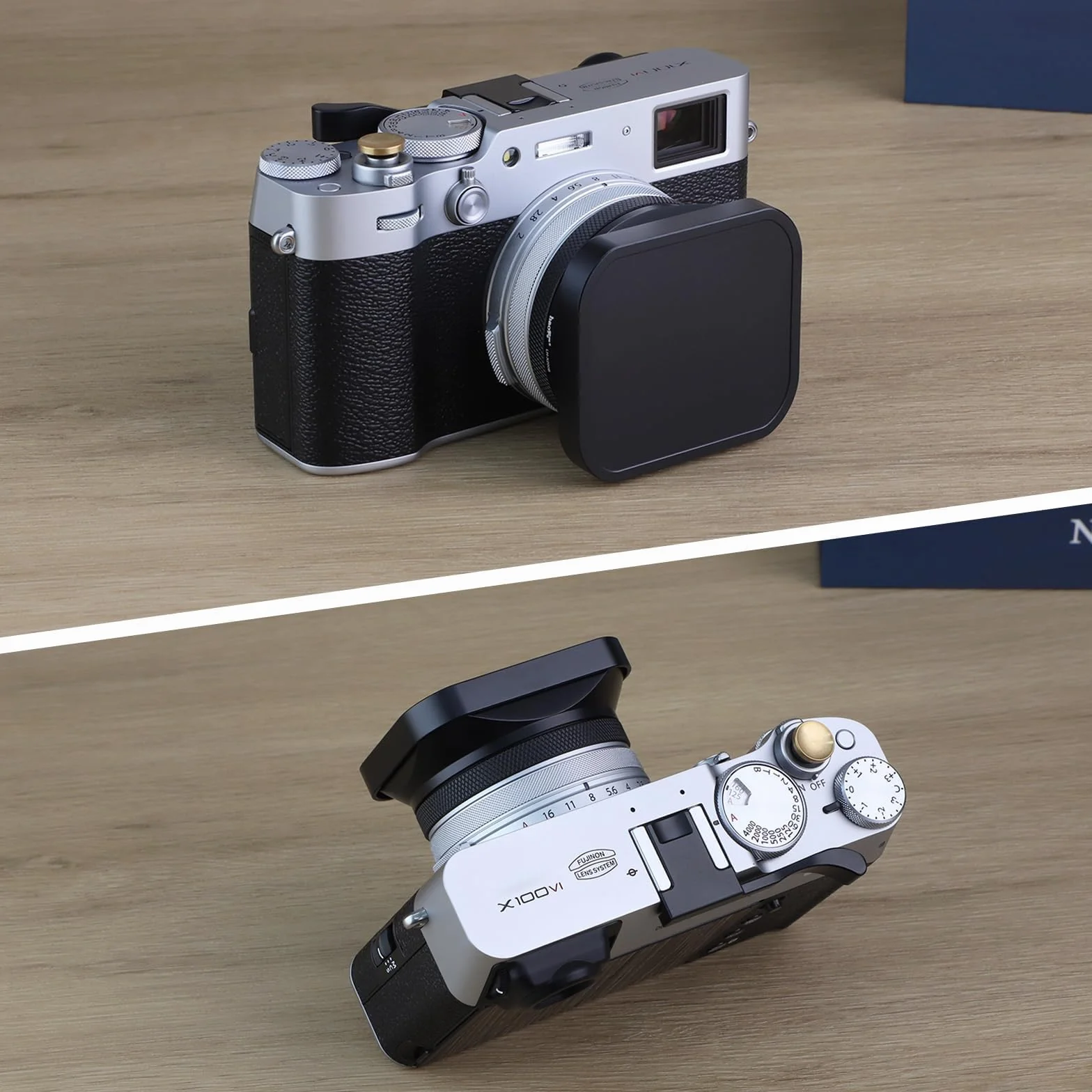 Metalowa kwadratowa osłona obiektywu do aparatu Fujifilm X100VI x100v Fuji akcesoria Haoge LH-X200B z pierścieniem adaptera filtra UV 49 mm i metalowym zestawem nasadek czarna
