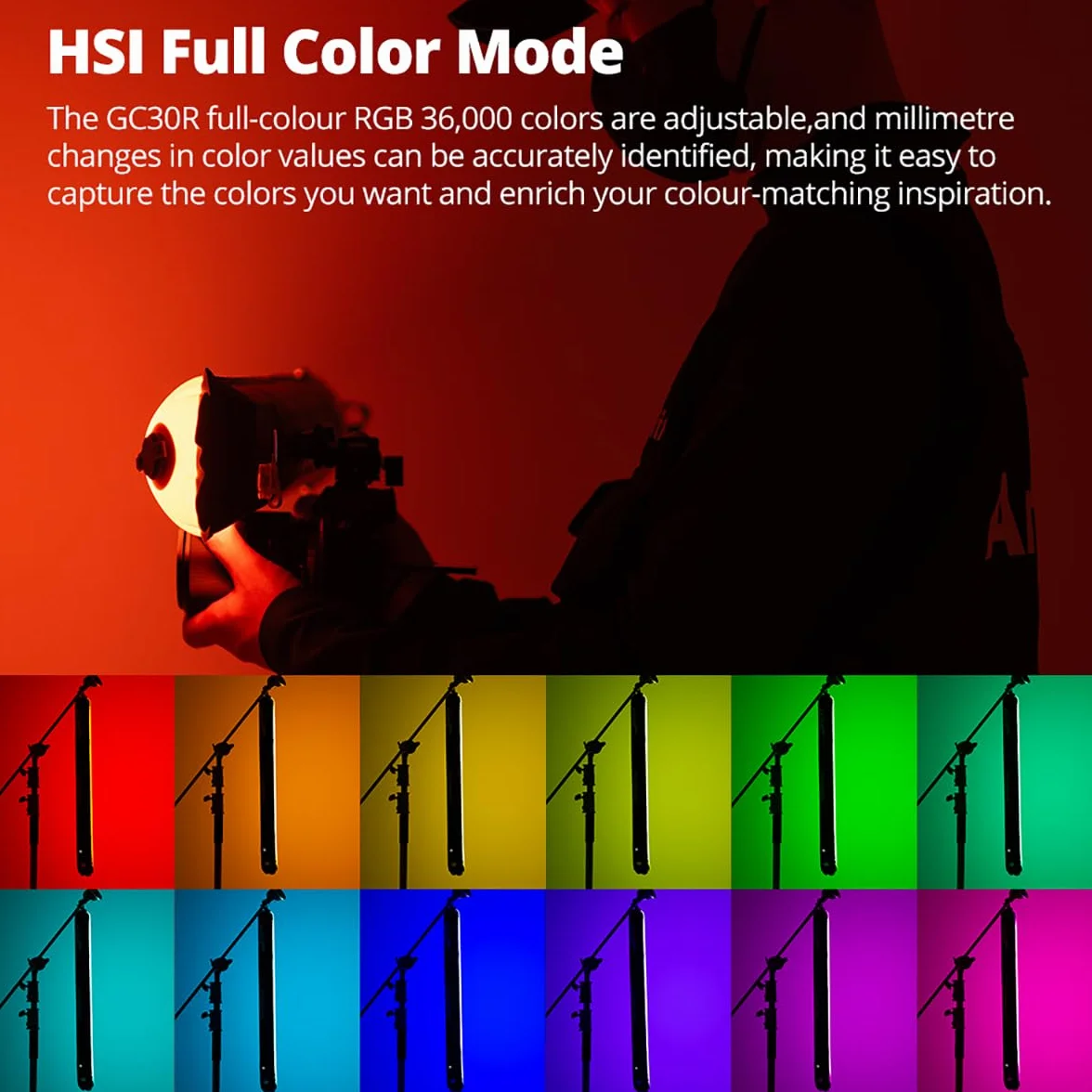 Ambitful GC30R 30 W RGB pełnokolorowa nadmuchiwana lampa rurowa 2500 K-10000 K, ręczna lampa LED, CRI 95+, TLCI 96+, do obsługi ssania magnetycznego, wodoodporna listwa świetlna LED (GC30R-KIT2)