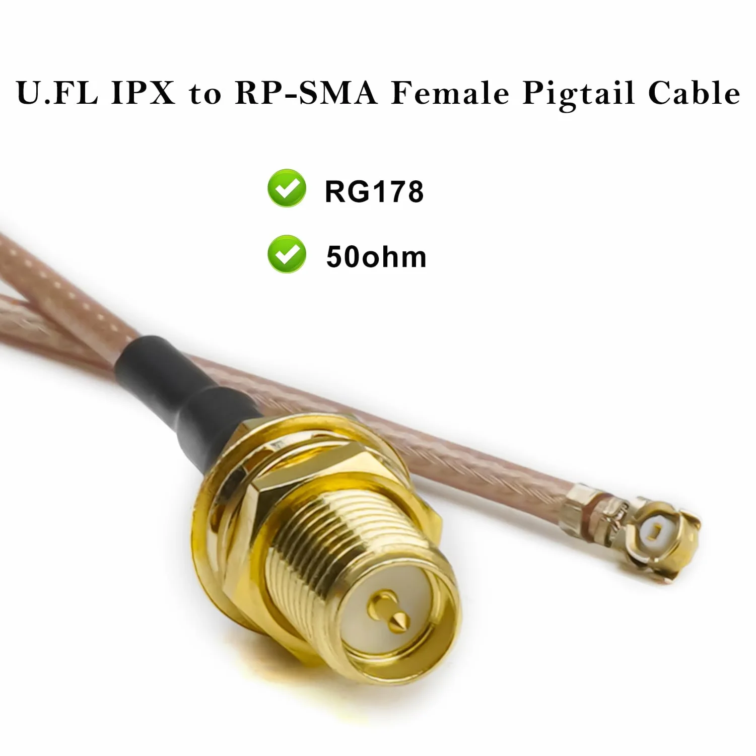 RG178 RPSMA IPX Kabel antenowy Pigtail, U.FL do RP-SMA, żeński kabel koncentryczny, 6 cali (15 cm) niska strata RP SMA żeński do UFL MHF1 przedłużacz do radia Wi-Fi, anteny, mini PCI