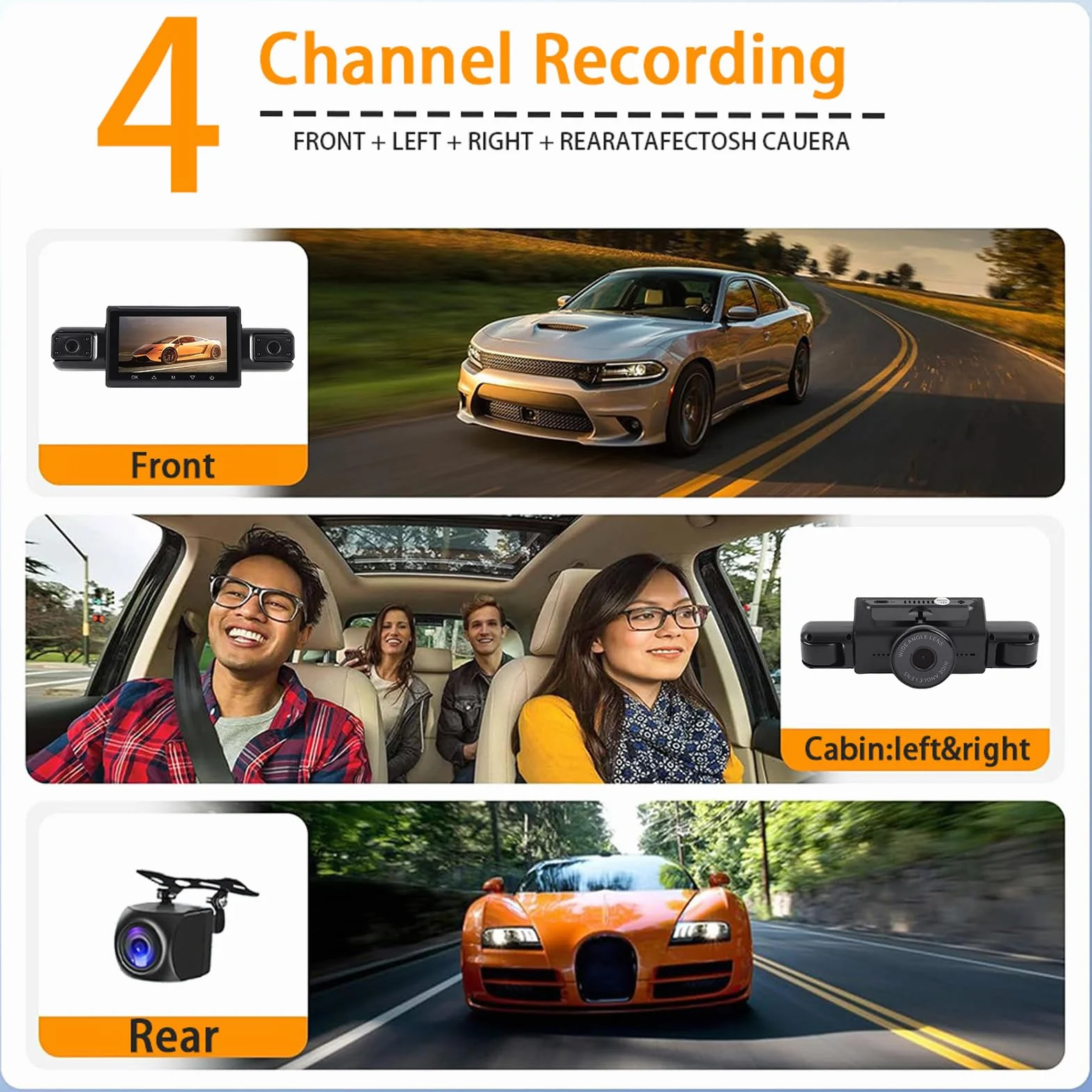 LICAEVEY 2K HD Dash Kamera Przednia Tylna Tylna Tylna część, w Lewym Prawym Kątu, 3 -calowy Ekran, Kamera Deski Rozdzielczej Wi -Fi z kartą Pamięci 64 GB dla Samochodów