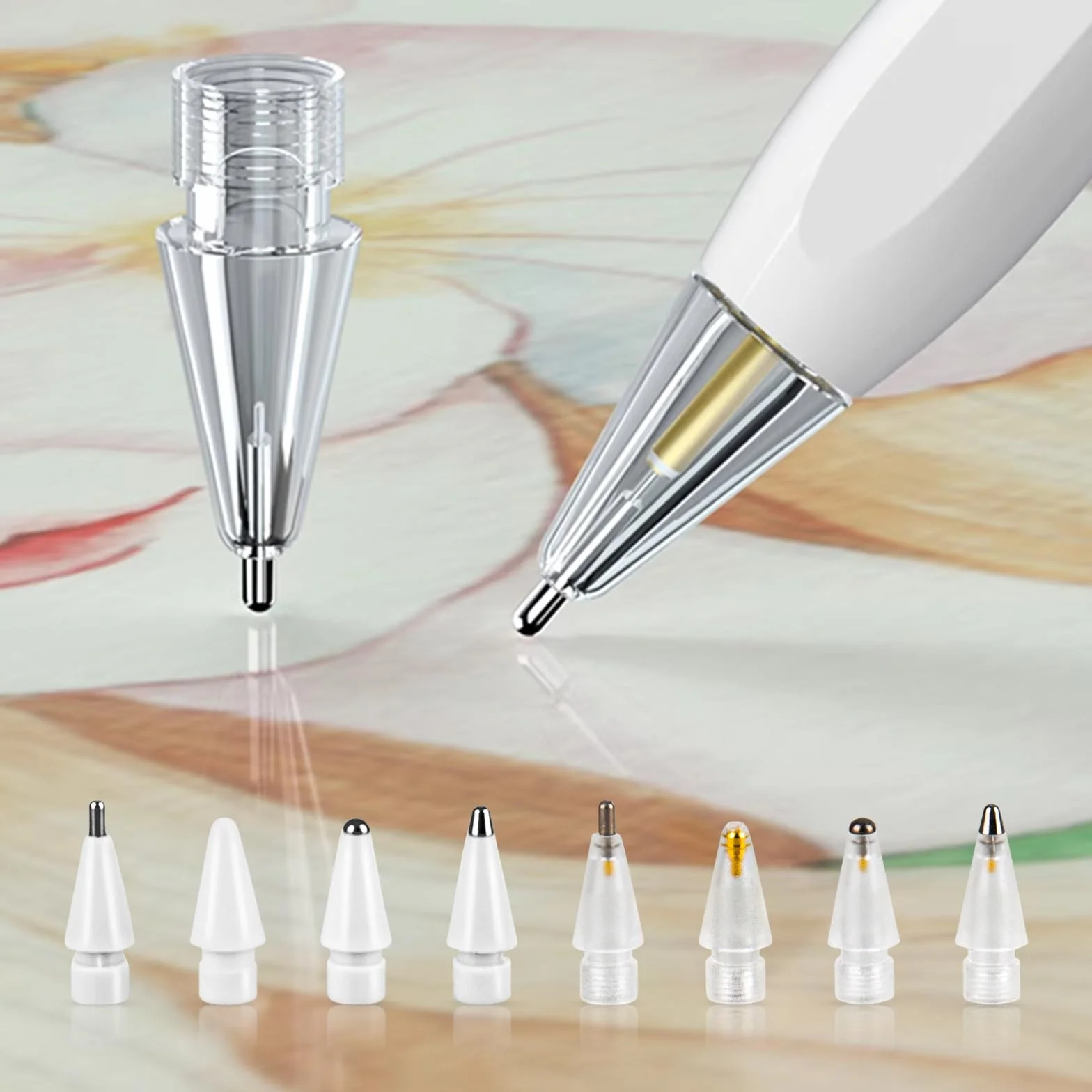 Końcówka do Apple Pencil 2. generacji, 8 sztuk końcówek zamiennych do Apple Pencil 1. generacji i 2. generacji, odporny na zużycie, precyzyjny, z tworzywa sztucznego i metalu, biały