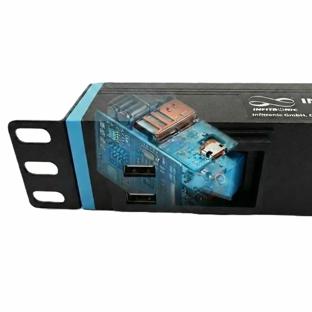 Infitronic - INSV1006 – 19 cali 8-krotna listwa zasilająca, rozdzielacz prądu 1 HE z 2 x USB Charging