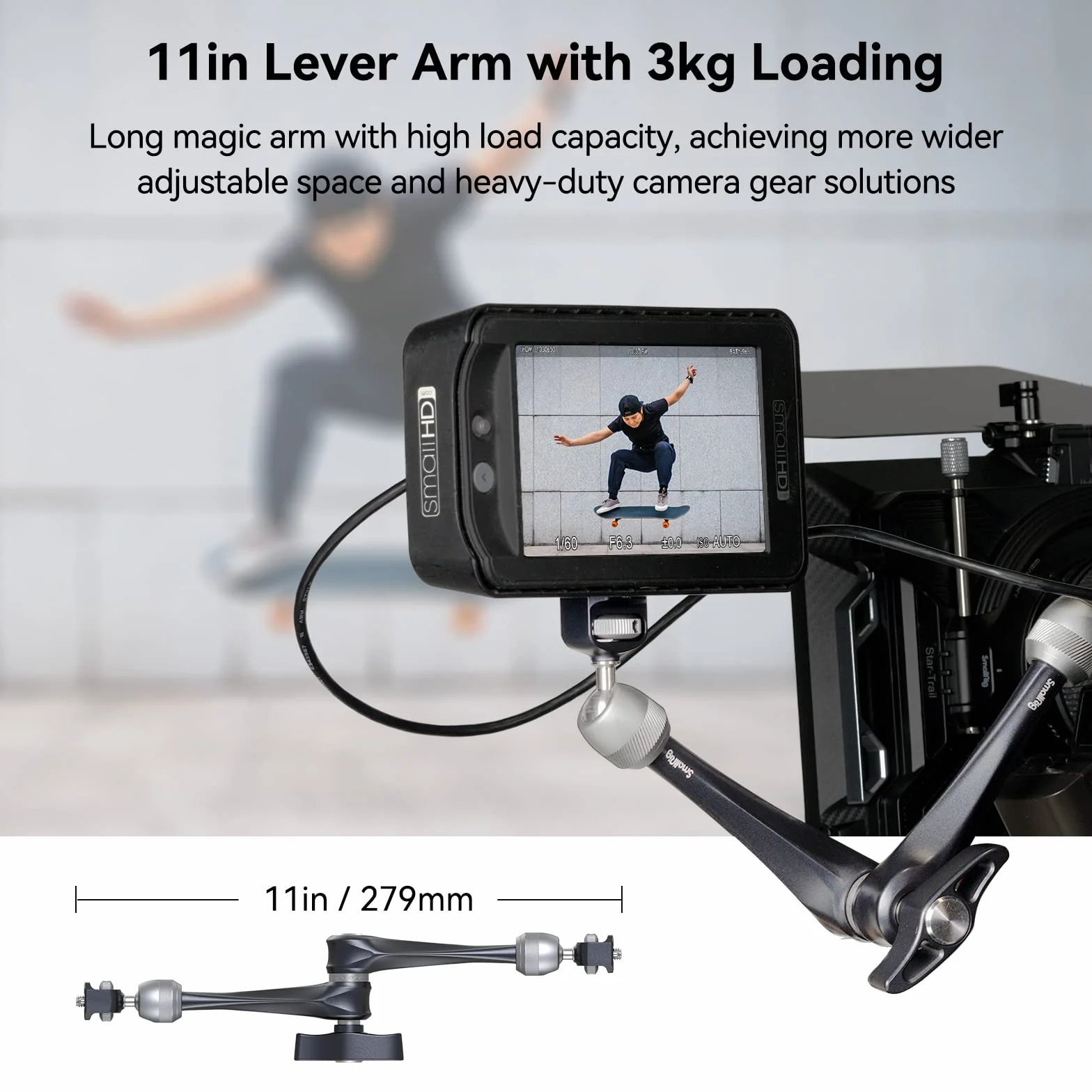 SMALLRIG Rosette Magic Arm 11 cali z głowicą kulową, śrubami 1/4"-20 i kołkami zabezpieczającymi przed przekręceniem, do iPadów/monitorów/świateł LED/smartfonów/kamer sportowych - 3959