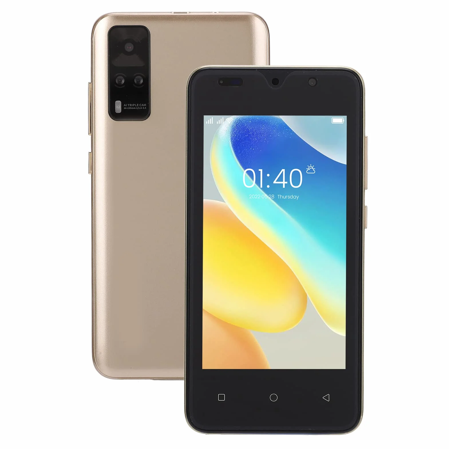Telefon komórkowy Y53S, smartfon z Androidem 6 z odblokowaną twarzą, ekran HD 4,66 cala, 2 GB RAM 32 GB ROM, 2 MP z przodu i 5 MP z tyłu, bateria 2800 mAh(Gold)