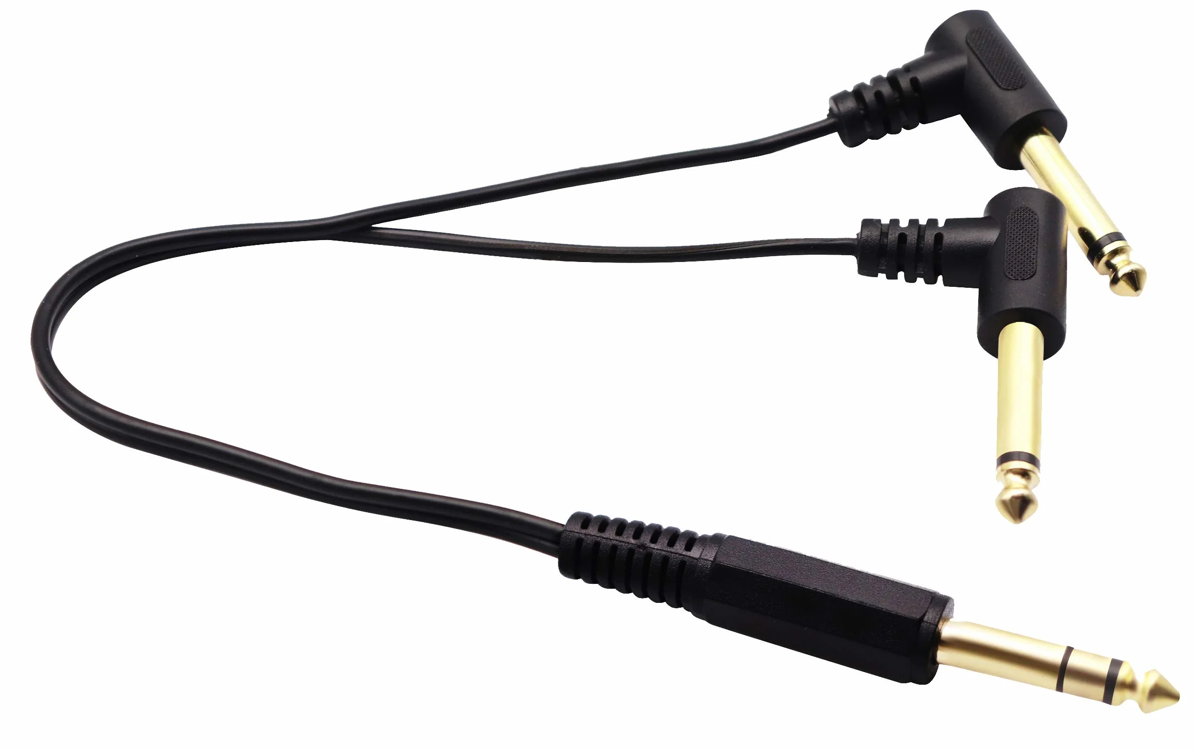Kabel audio Y 6,35 mm do 2 * 6,35 mm, pozłacany 90 stopni 1/4" 6,35 mm męski TRS stereo do 2 (podwójny) 6,35 mm 1/4" męski TS Mono kąt prosty Y kabel audio (30 cm/12