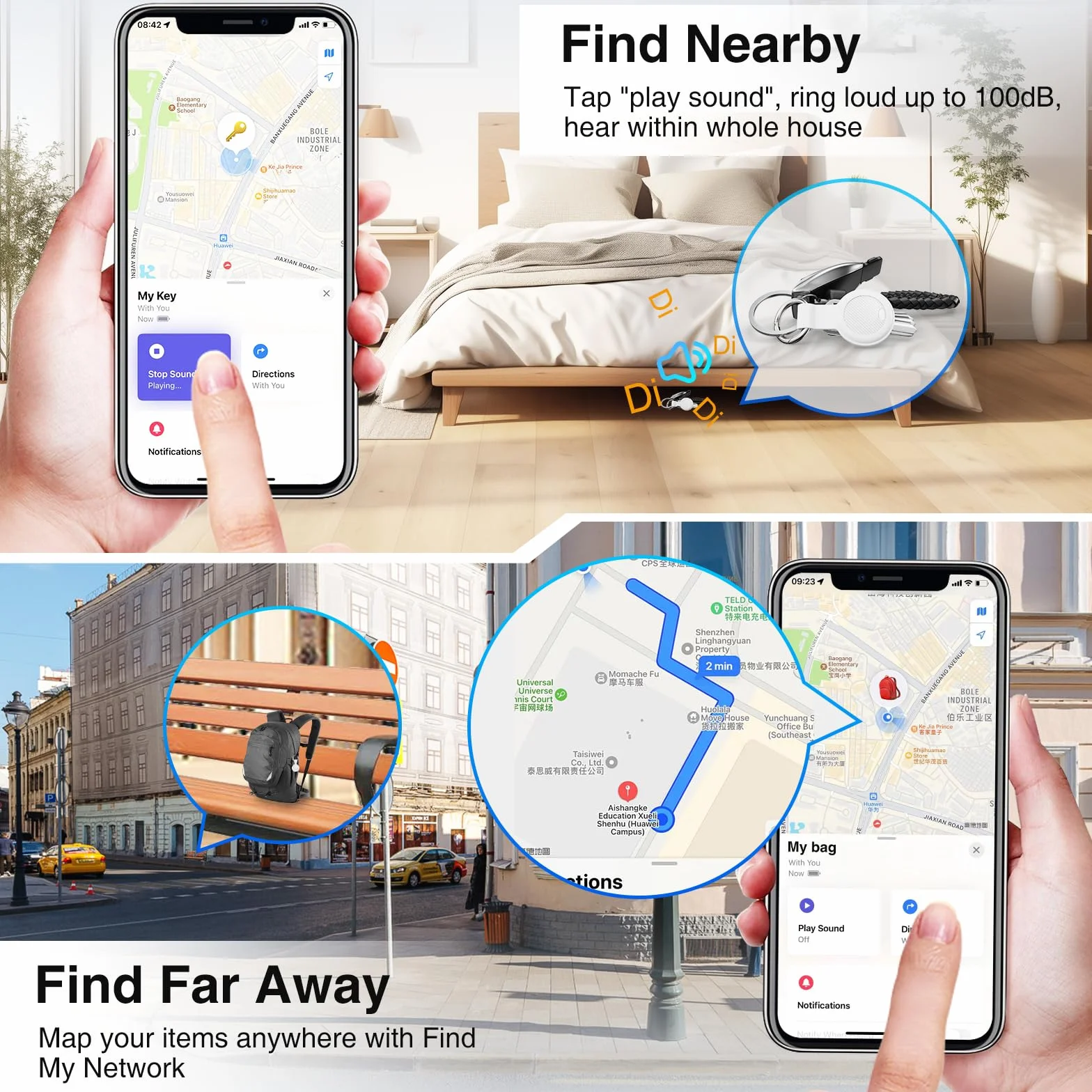 Smart Tracker Tag 2 sztuki kompatybilny z Apple iOS wodoodporny IP68 Bluetooth lokalizator