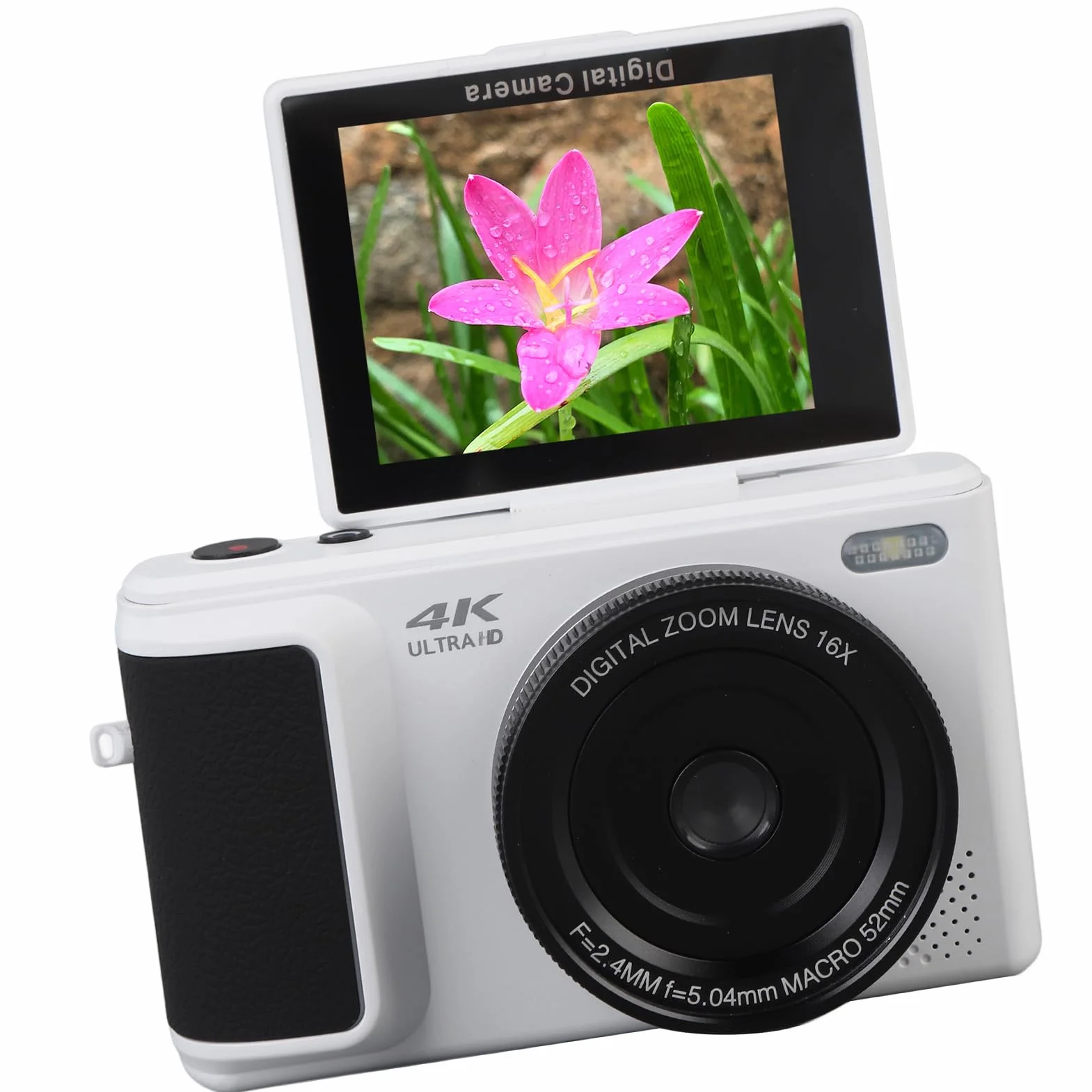 Aparat Cyfrowy 64 MP, Zoom 16X, Nagrywanie Wideo 4K UHD, Autofokus, Ekran Odchylany o 180°, z kartą 128 GB i Filtrami Upiększającymi, do Robienia zdjęć Selfie, dla Dzieci Chłopcy
