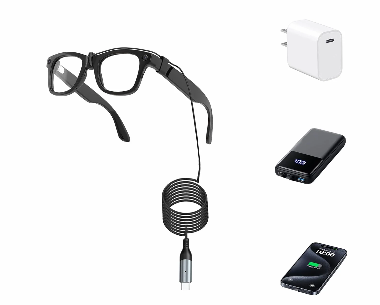 Kabel do ładowania typu C do inteligentnych okularów Ray-Ban Meta, 1,2 m, ładowanie podczas użytkowania, do podróży, powerbanku, laptopa, telefonu, ładowania samochodu, kompatybilny z Meta