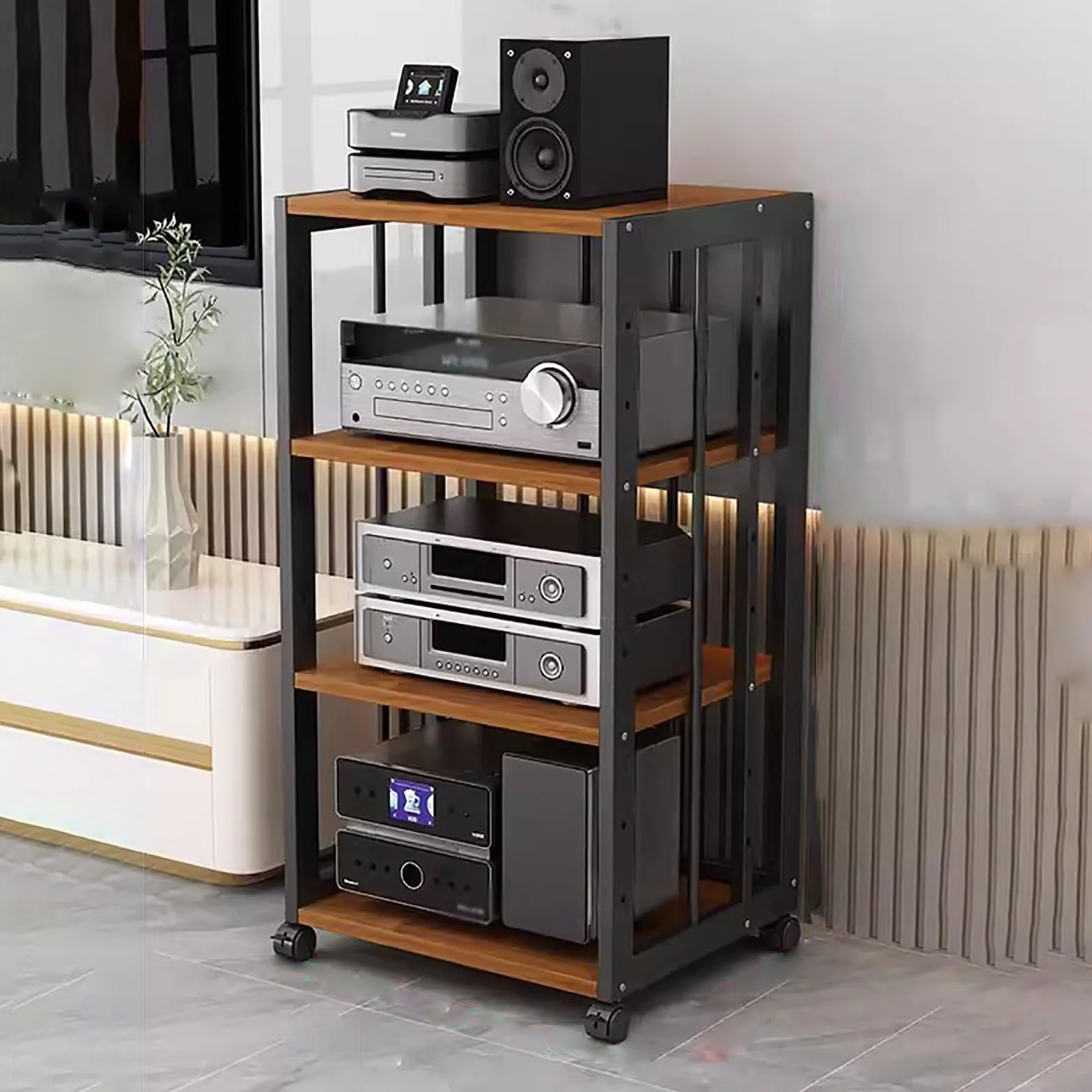 Stojak Na Sprzęt Audio Z 4 Półkami, Podłogowy Stojak Na Sprzęt Stereo, Łatwy W Przenoszeniu, Duża Półka Na Sprzęt Audio, Stojak Na Dvd, Wzmacniacze/Odtwarzacze/Akcesoria Do Telewizorów, Czarny, Nr 2,