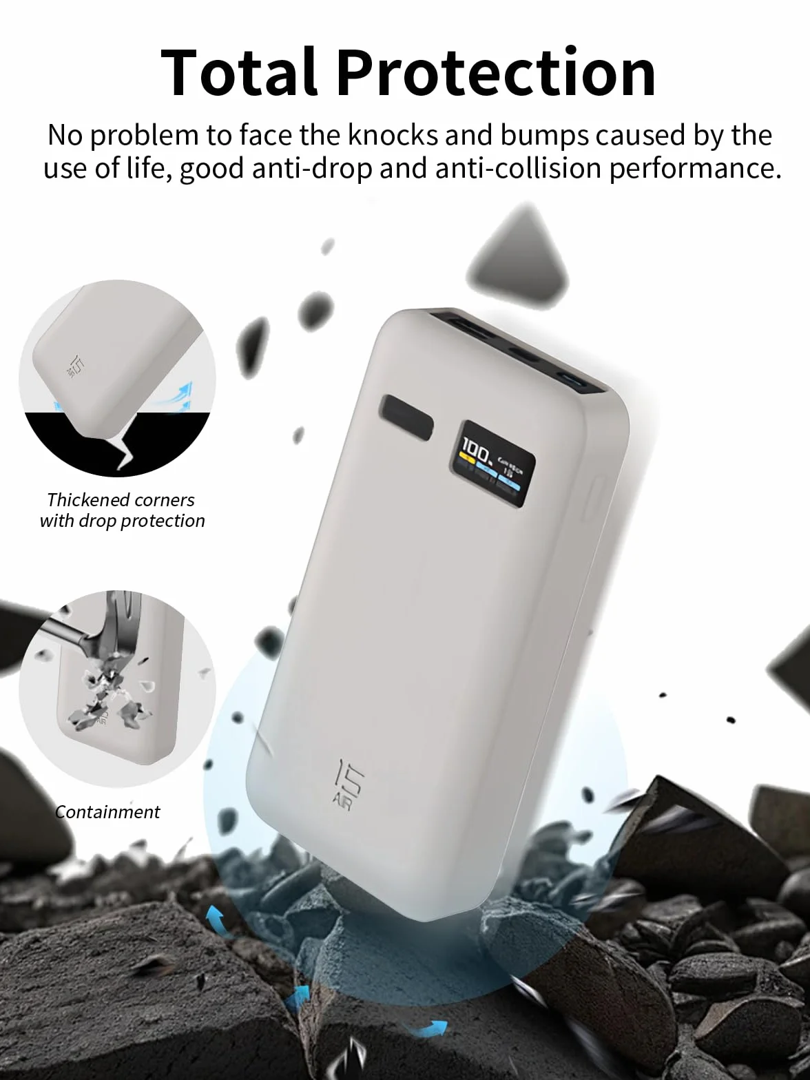 Do CUKTECH 15 Air Charger Power Bank 100W 15000mAh Silikonowa obudowa - odporna na zarysowania, uderzenia i kurz, przenośna, smukła (szary)