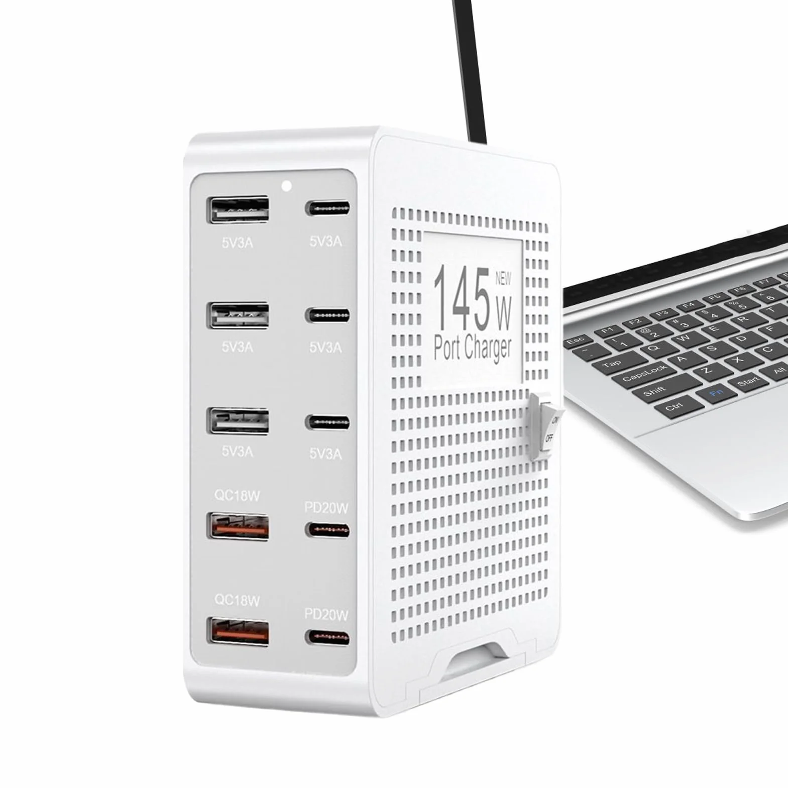 Blok ładowarki - 10-portowy adapter szybkiego ładowania do laptopa - stacja ładująca USB | do laptopa zegarka telefonu tabletu biurka podróży do domu biura