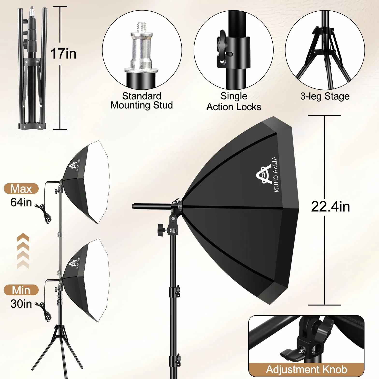 Softbox zestaw oświetleniowy do fotografii, 56 x 55 cm, zestaw oświetleniowy z podwójnymi żarówkami LED 85 W 3000-7500 K, sprzęt do studia fotograficznego, oświetlenie podcastów, nagrywanie