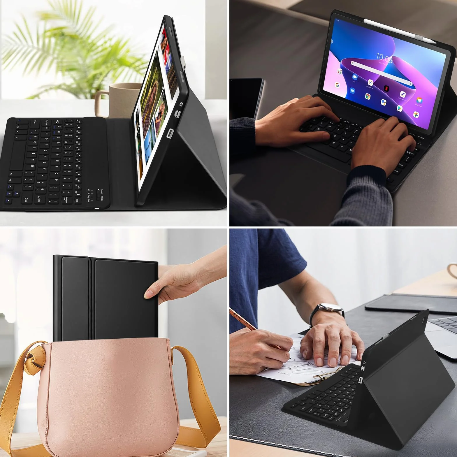 Lenovo Tab M10 3. generacji 10,1 cala 64 GB etui z odłączaną klawiaturą - smukłe inteligentne etui do tabletu M10 (2022) - układ brytyjski - czarne