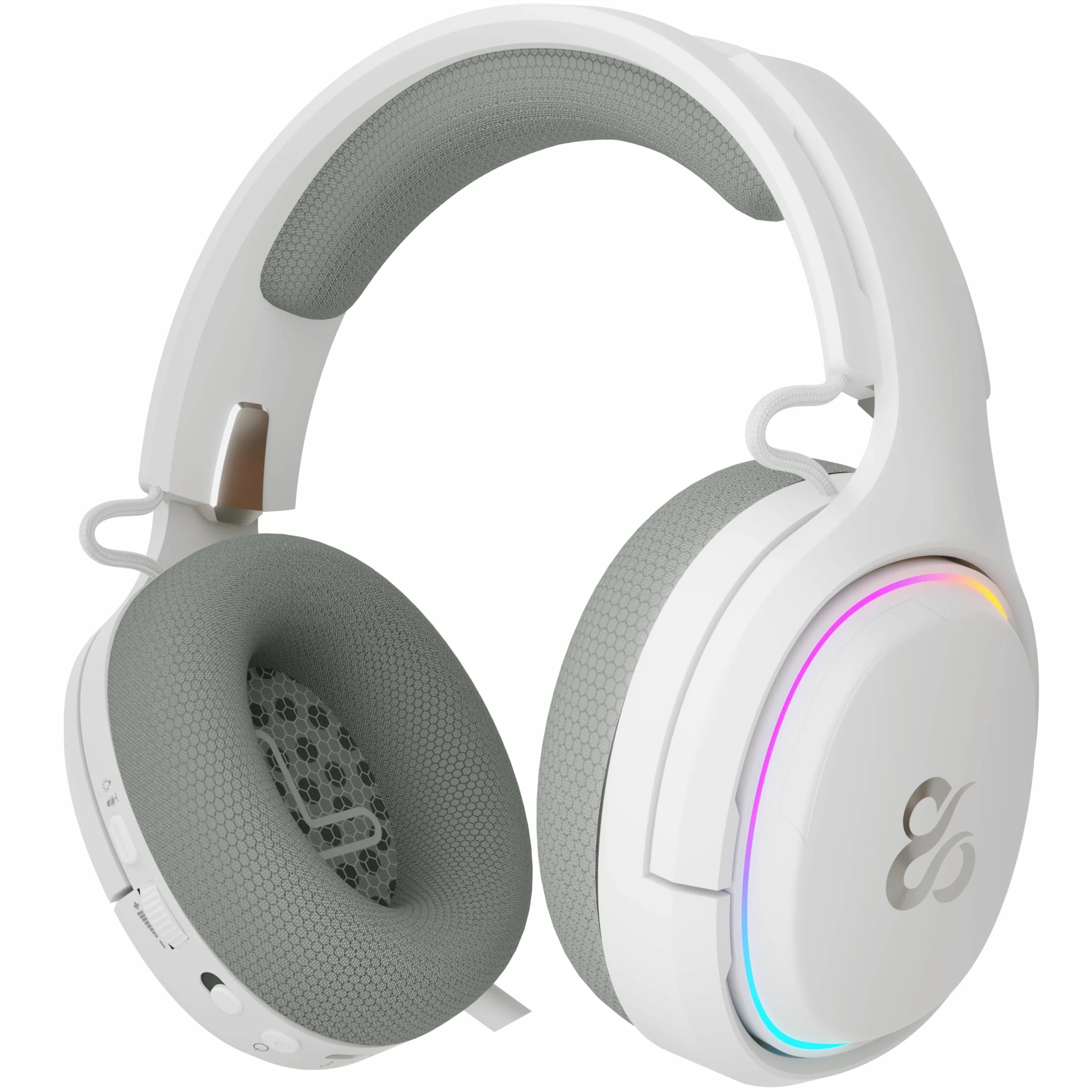 NEWSKILL Aton V2 Bezprzewodowe słuchawki do gier 2.4G, Bluetooth 5.0 i kabel typu C, chowany mikrofon, dźwięk przestrzenny, RGB, kompatybilne z PC, PS5, przełącznikiem i telefonem komórkowym (biały)