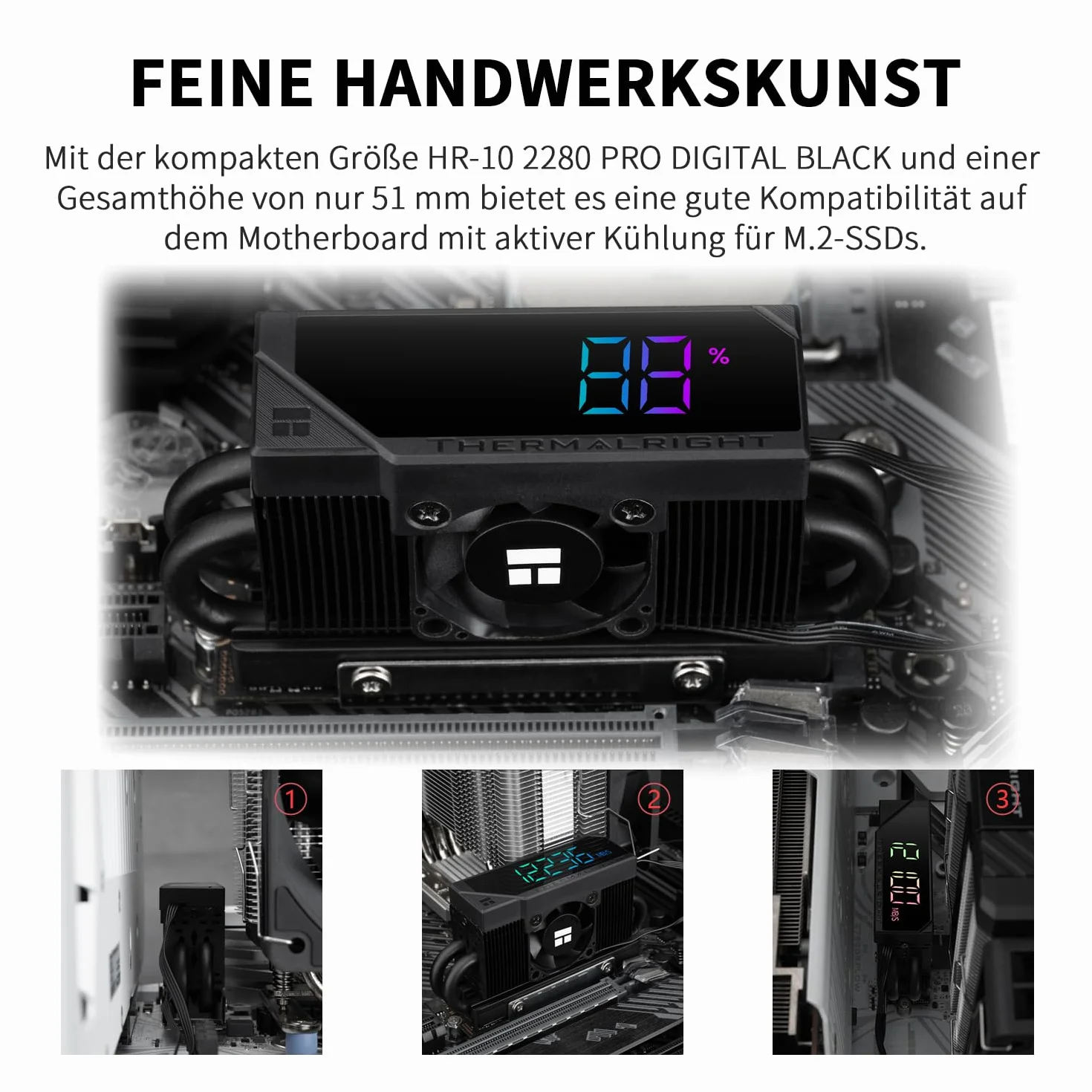 Thermalright HR10 2280 PRO Digital Black - wysokowydajny korpus dysku twardego AGHP Heatpipe 4 x 5 mm, wyświetlacz ARGB, chłodzenie małych wentylatorów, chłodzenie radiatorów SSD